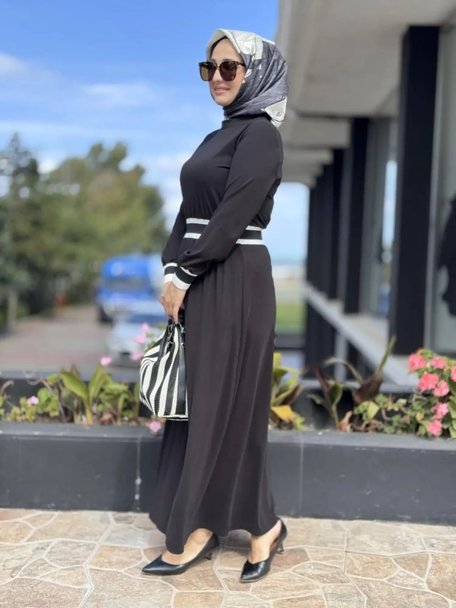 Almarwah Kolları ve Beli Ribanalı Modal Elbise 303879