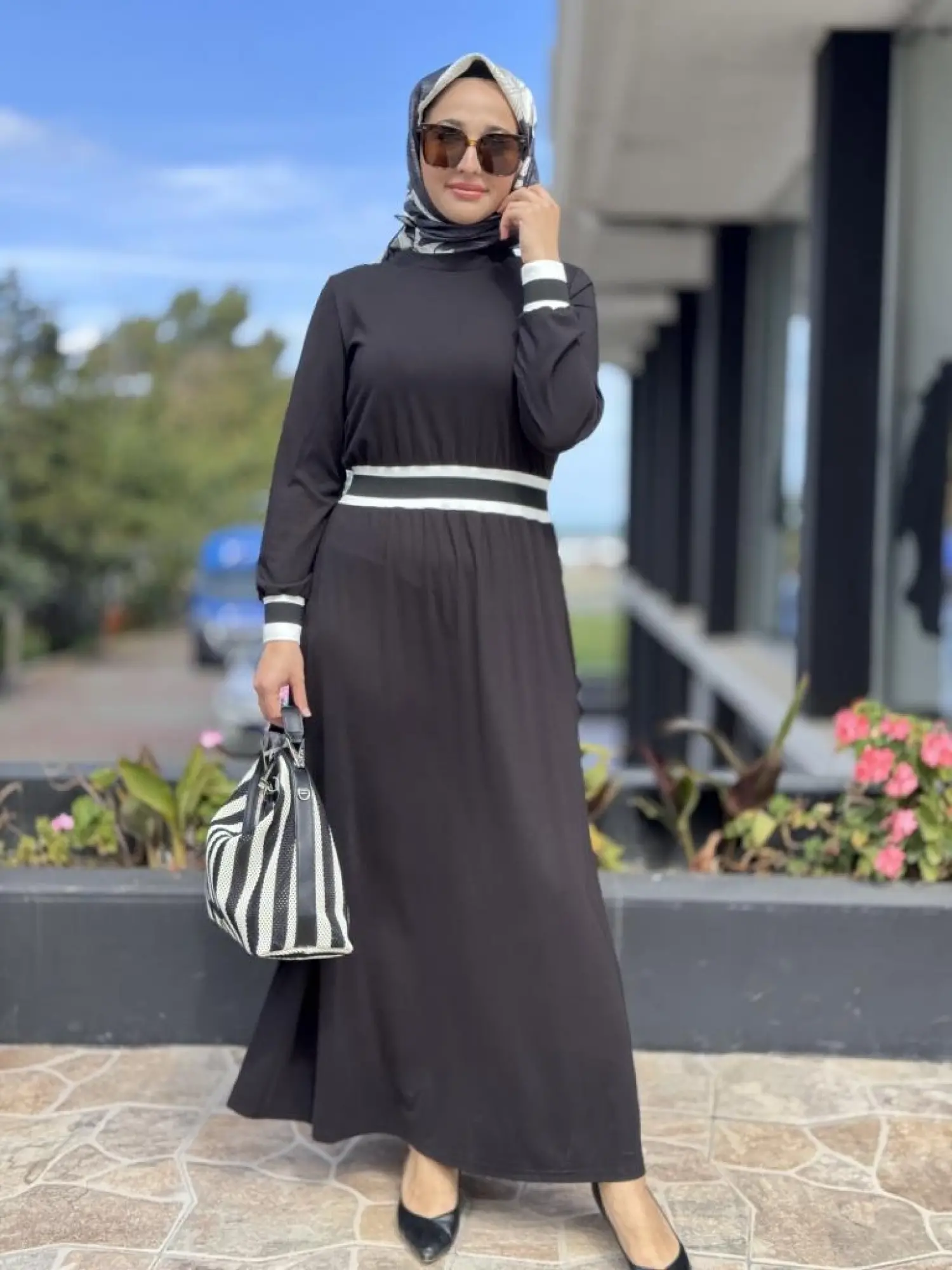 Almarwah Kolları ve Beli Ribanalı Modal Elbise 303879