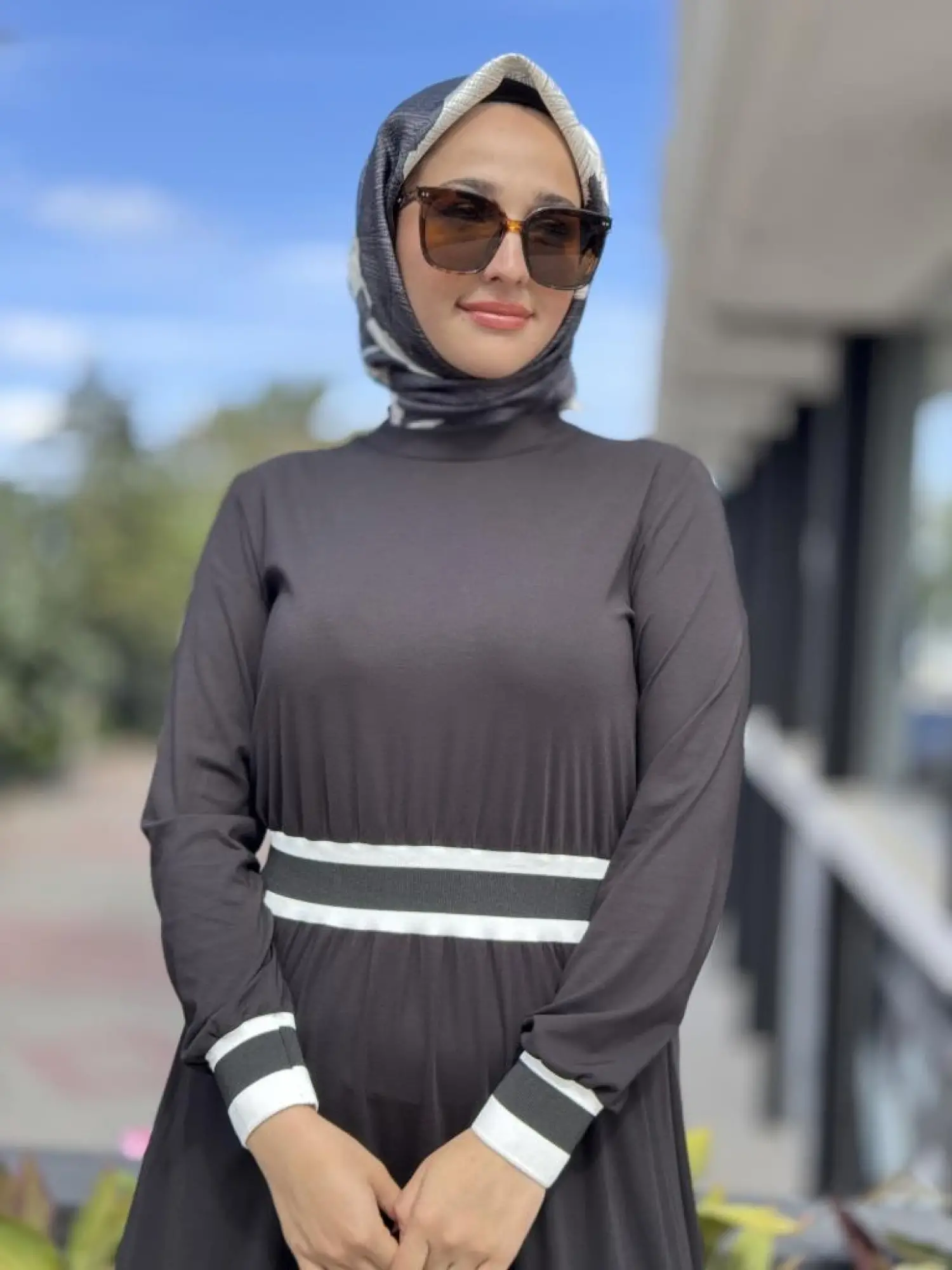 Almarwah Kolları ve Beli Ribanalı Modal Elbise 303879