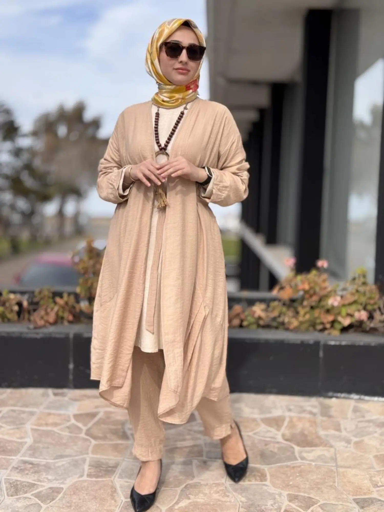 Almarwah Kolyeli 3 Lü Kap Tunik Pantolon Takım 202754