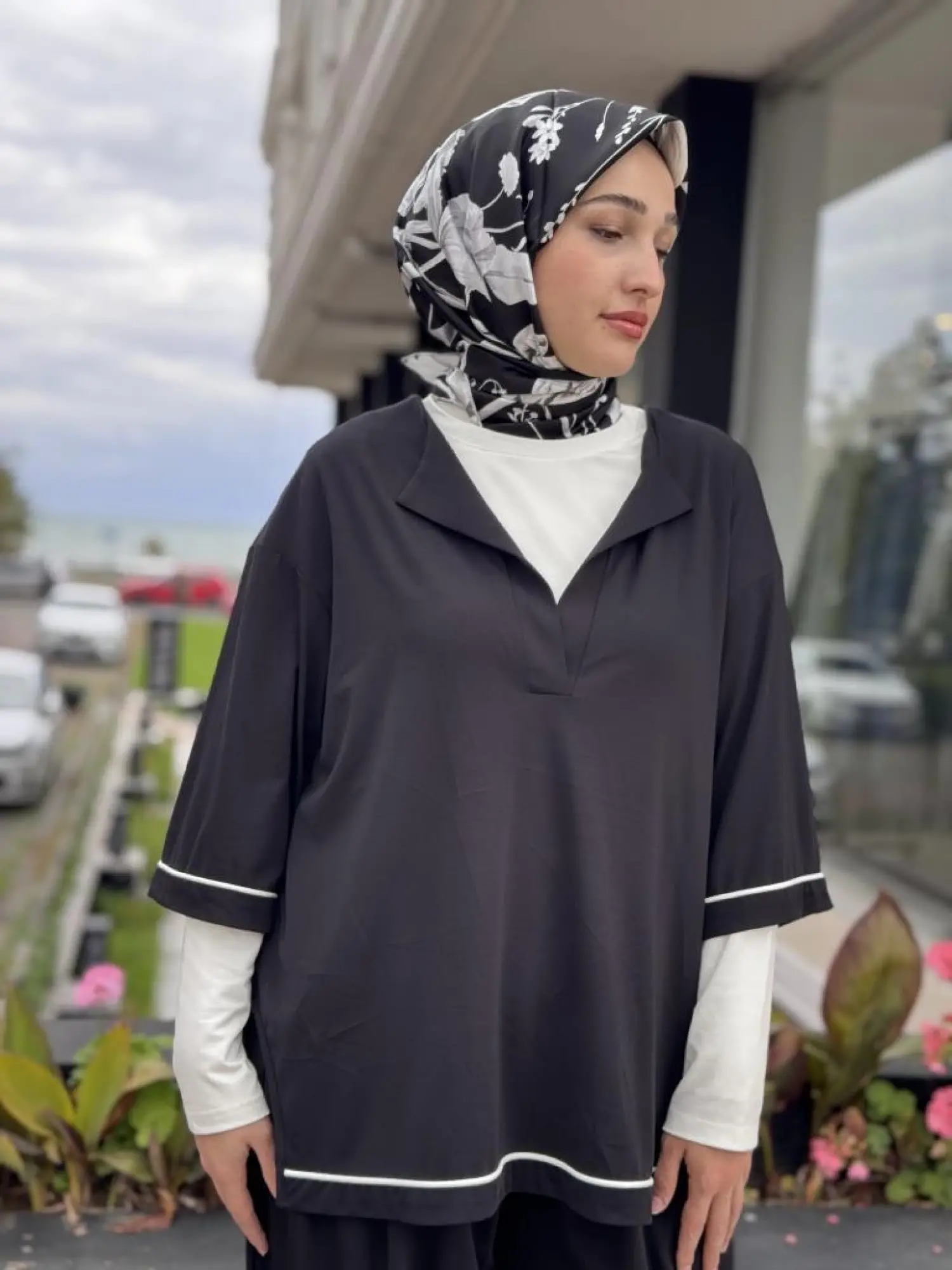 Almarwah Kontrast Biyeli Şalvarlı 3 lü Takım 202945