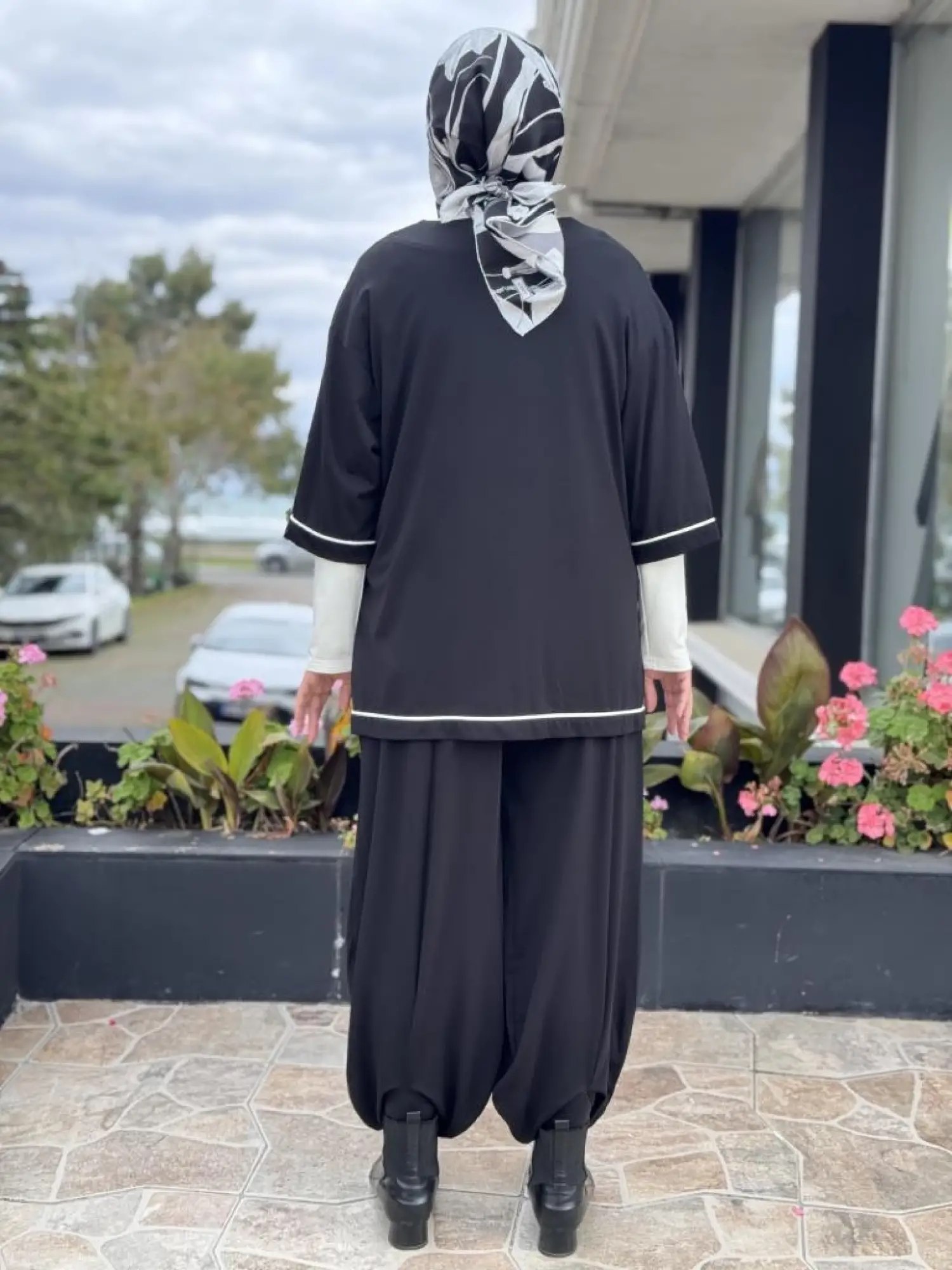 Almarwah Kontrast Biyeli Şalvarlı 3 lü Takım 202945