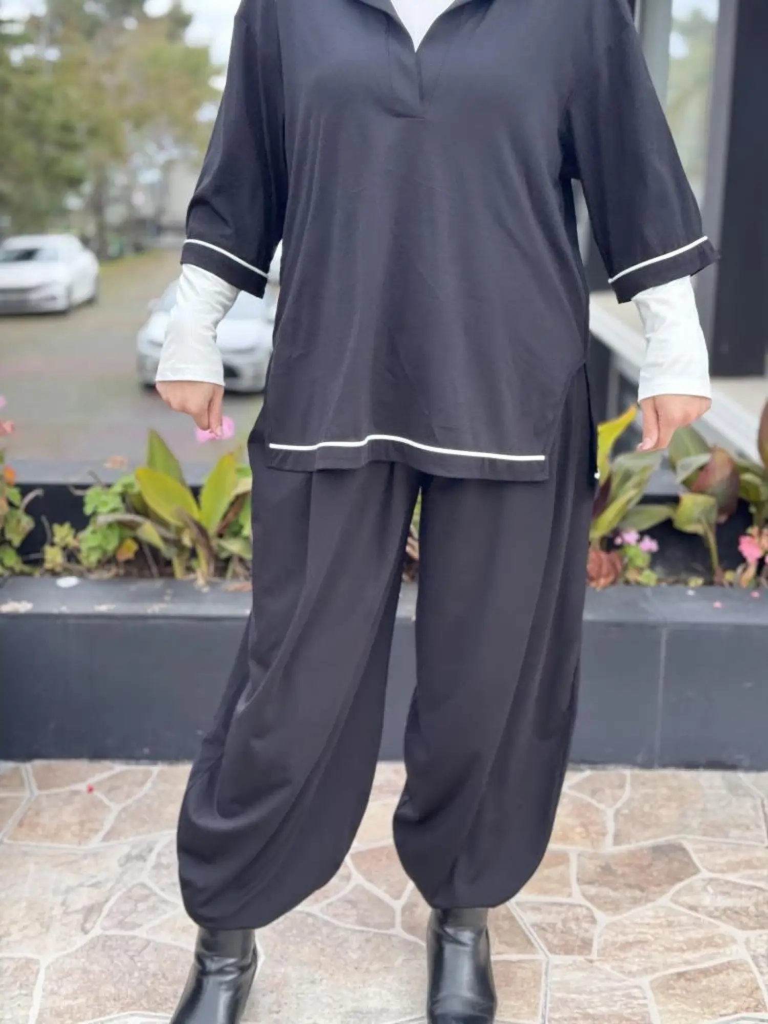 Almarwah Kontrast Biyeli Şalvarlı 3 lü Takım 202945