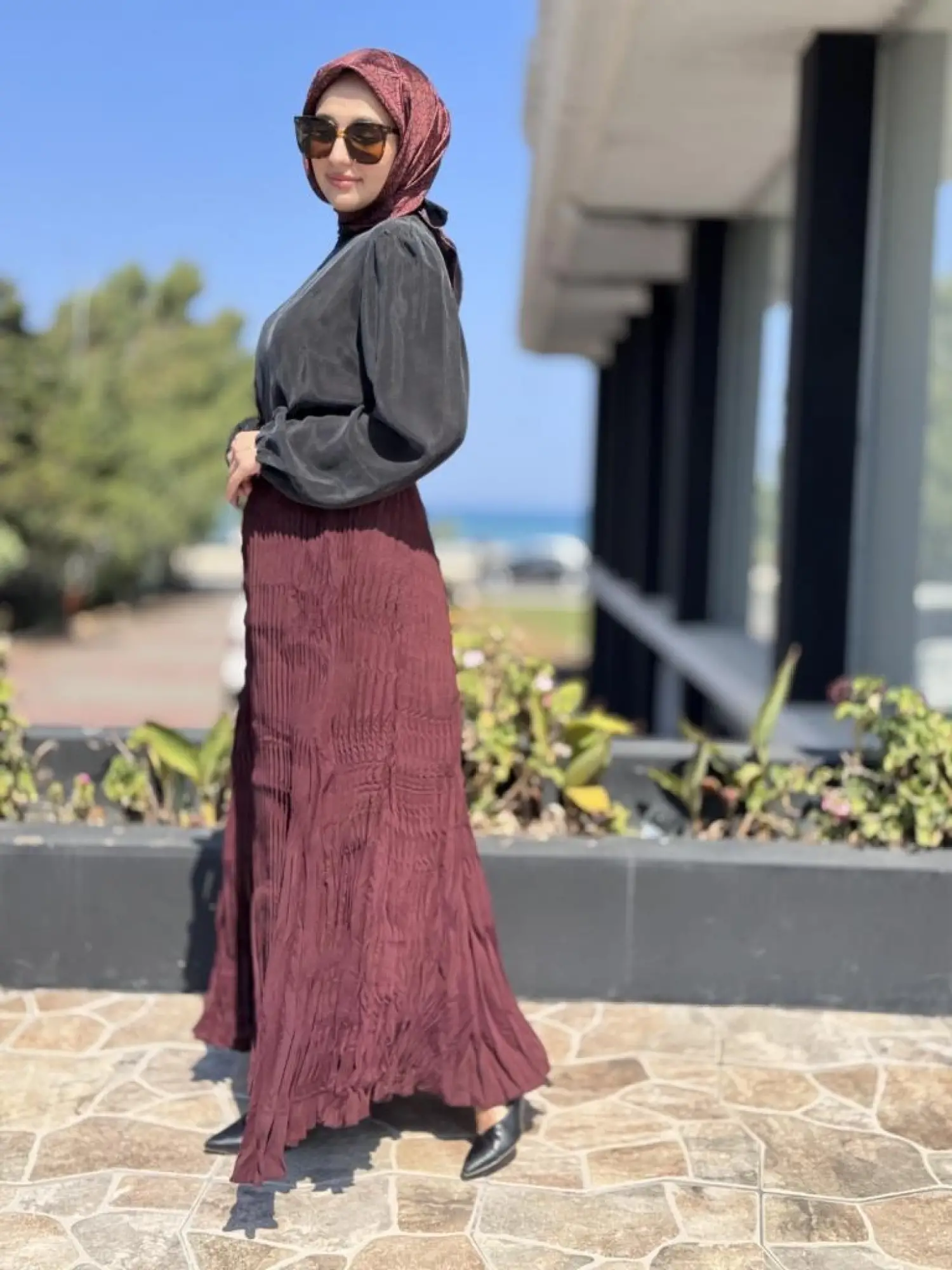 Almarwah Kraşlı Tencel Plise Etek 806464