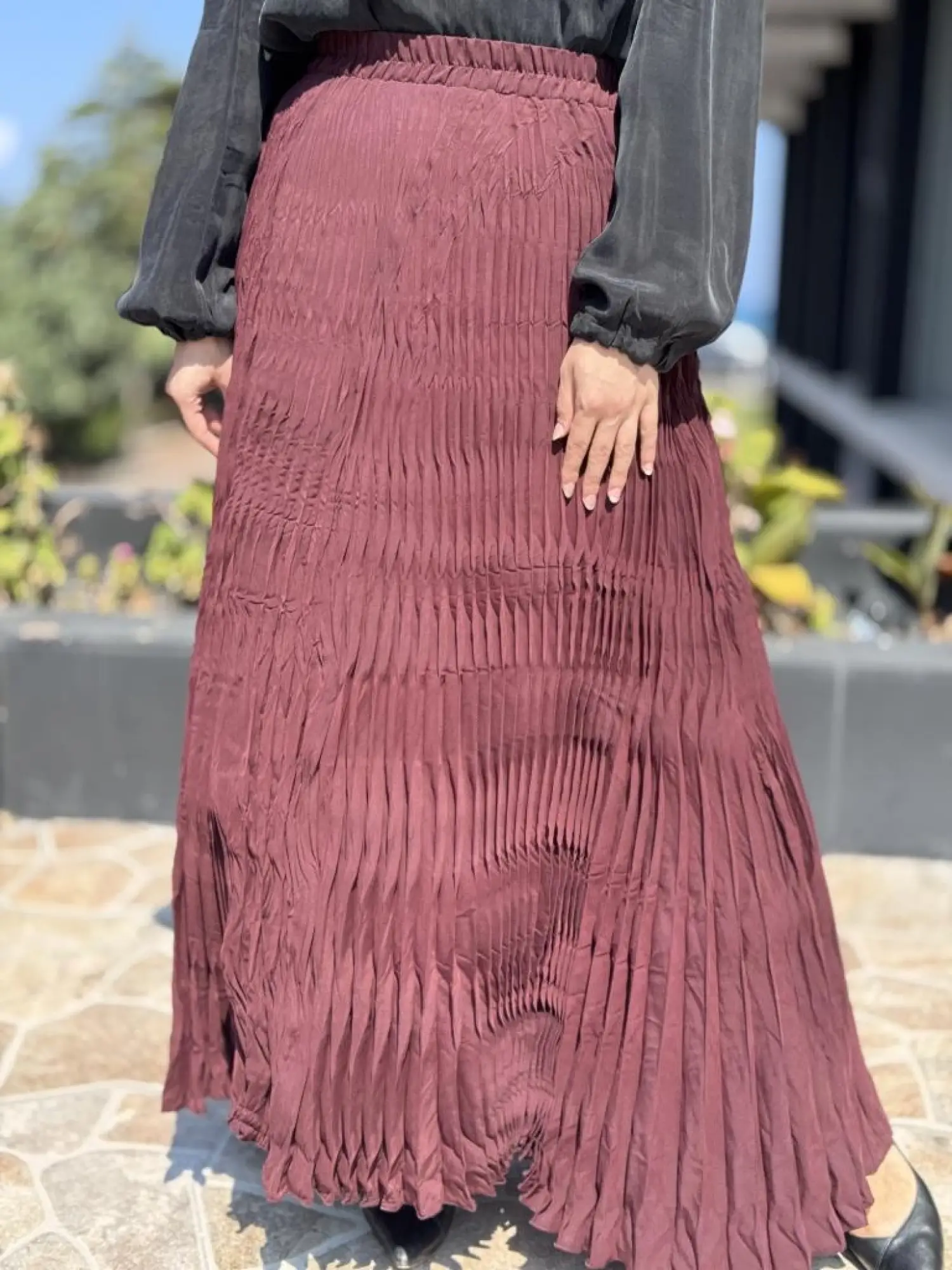 Almarwah Kraşlı Tencel Plise Etek 806464