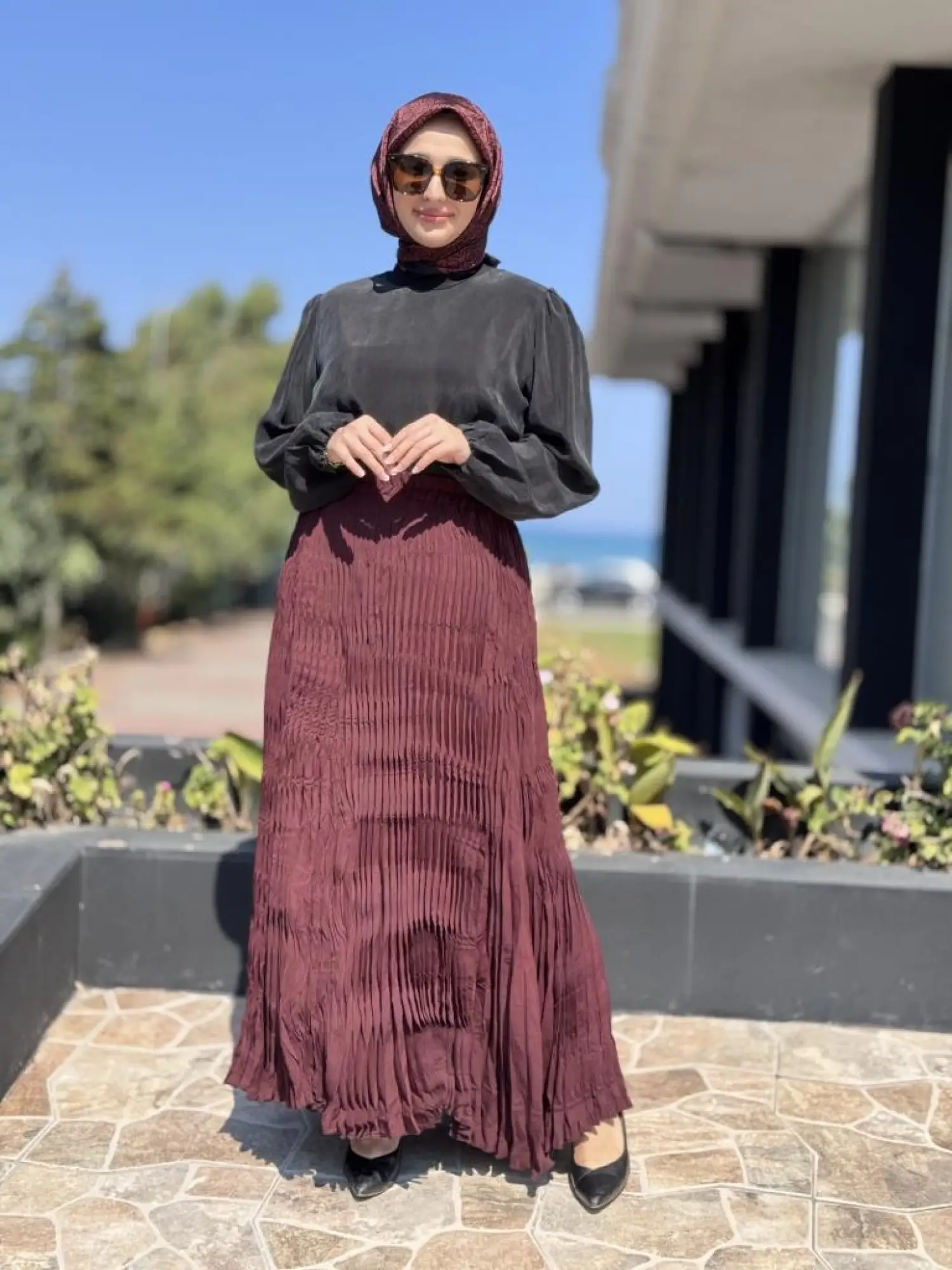 Almarwah Kraşlı Tencel Plise Etek 806464