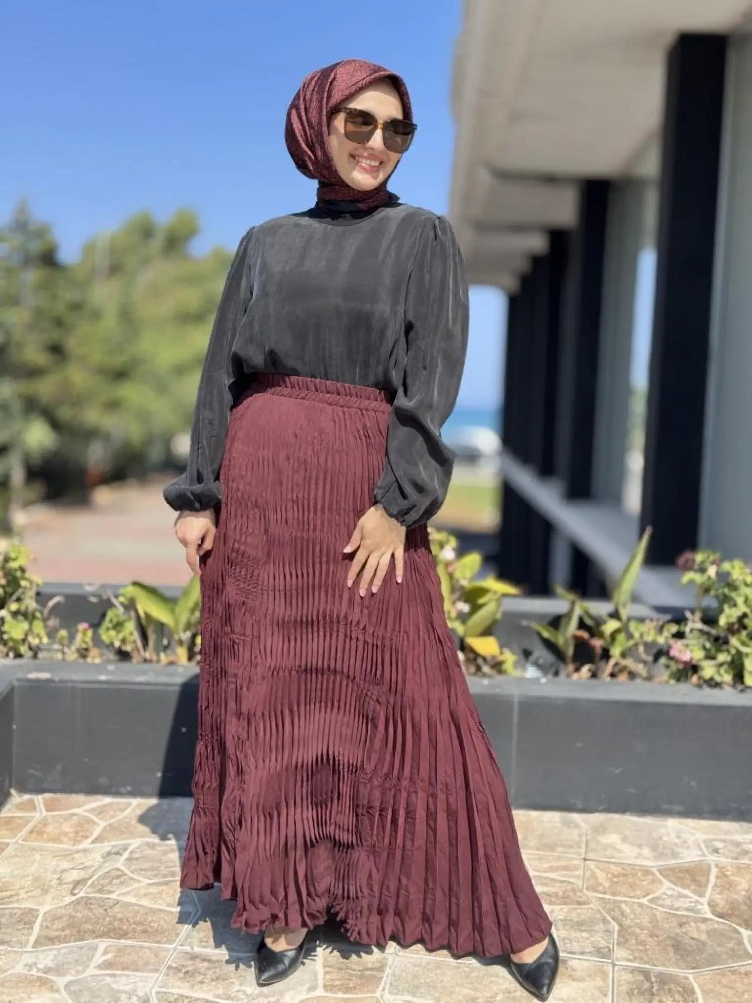 Almarwah Kraşlı Tencel Plise Etek 806464