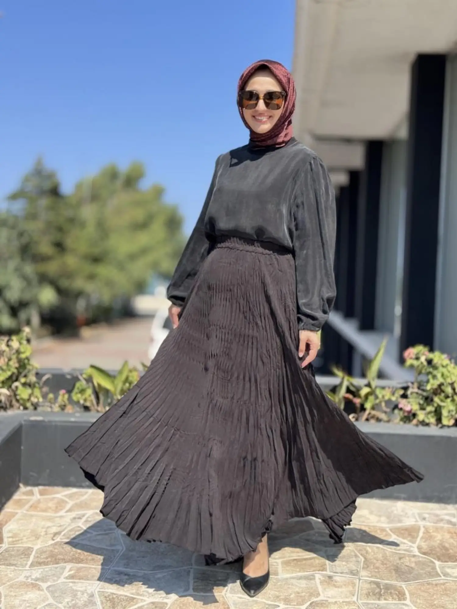 Almarwah Kraşlı Tencel Plise Etek 806464