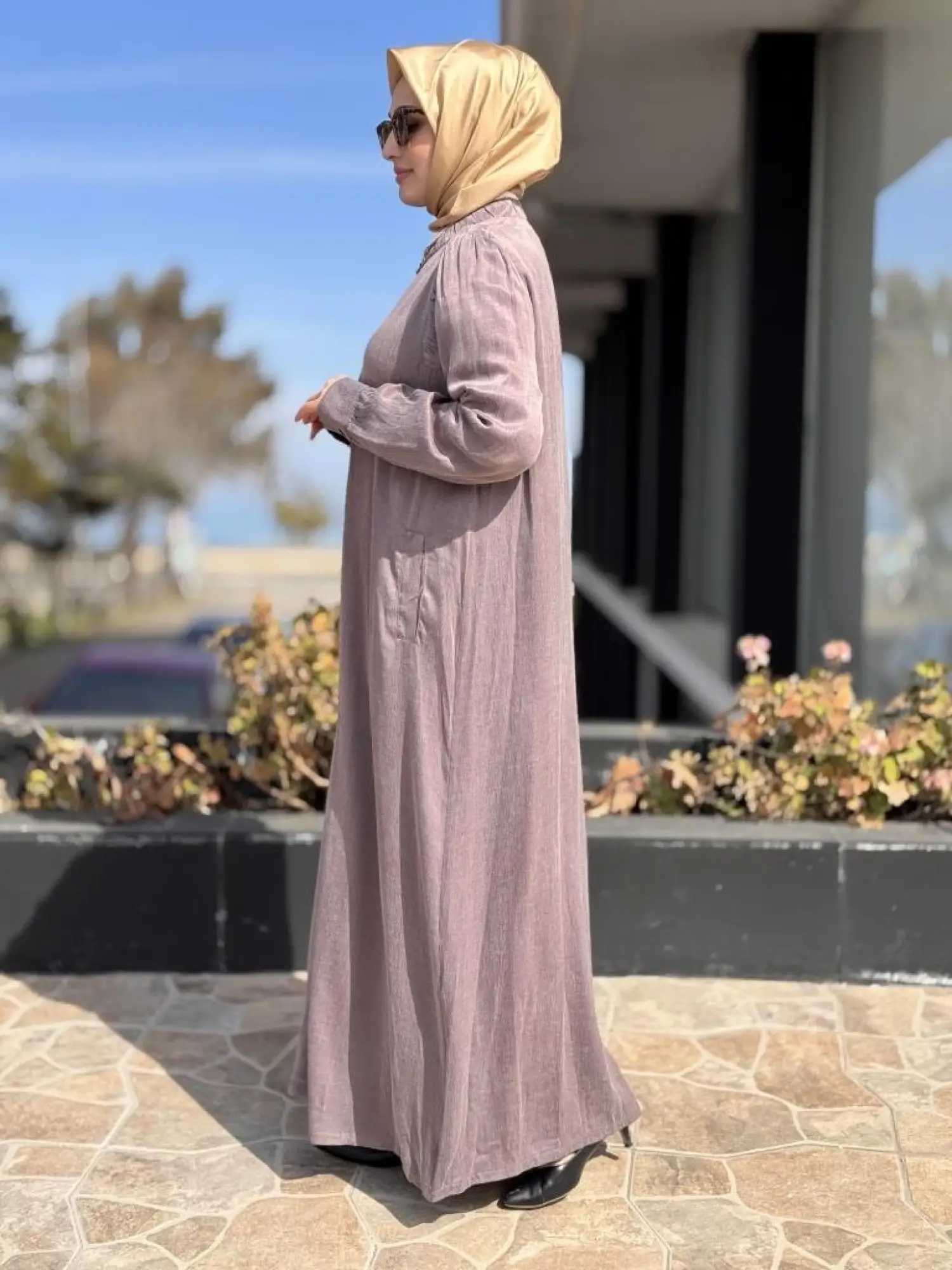 Almarwah Omuzları Nervür Detaylı Fermuarlı Cupra İpek Kap 404947