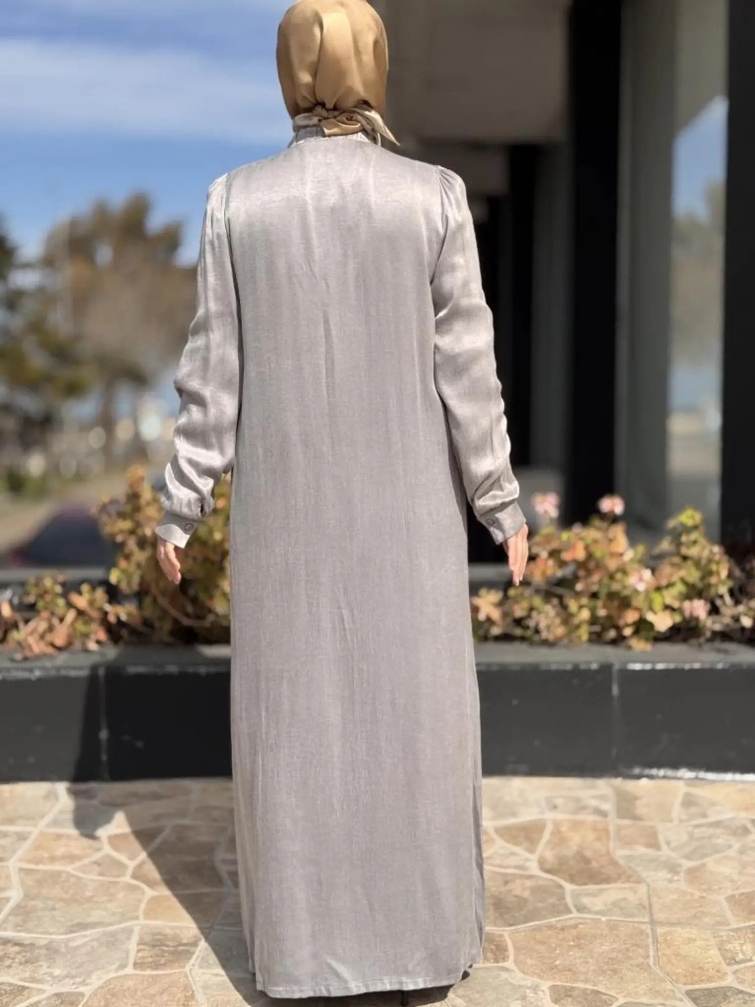 Almarwah Omuzları Nervür Detaylı Fermuarlı Cupra İpek Kap 404947