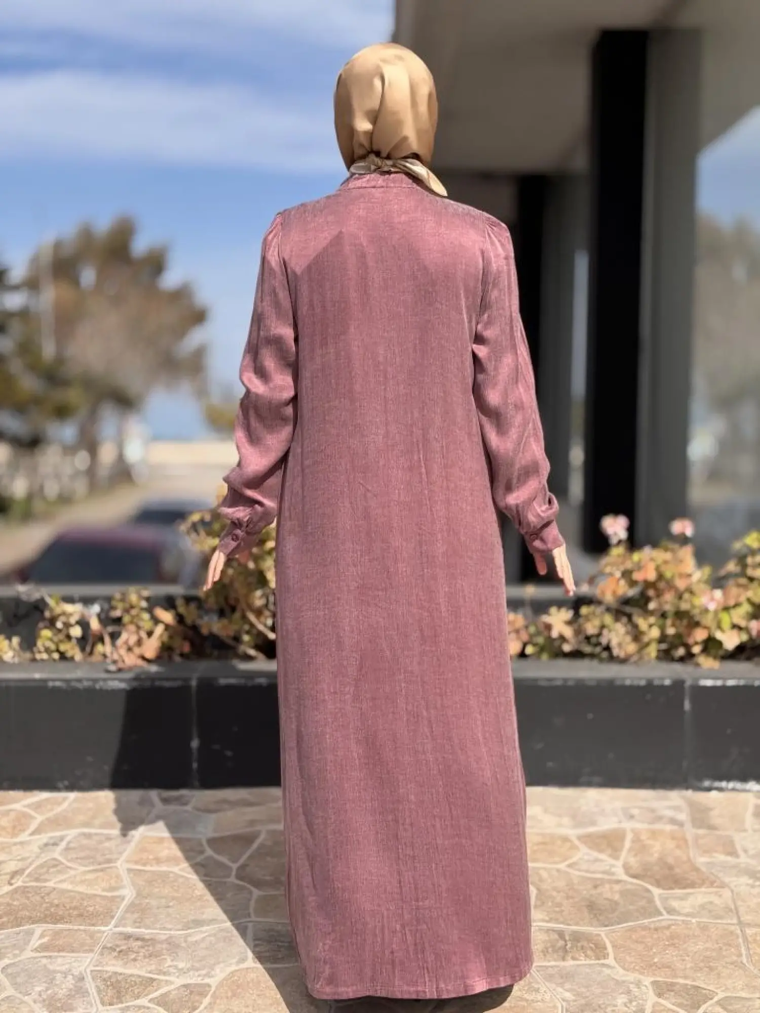 Almarwah Omuzları Nervür Detaylı Fermuarlı Cupra İpek Kap 404947