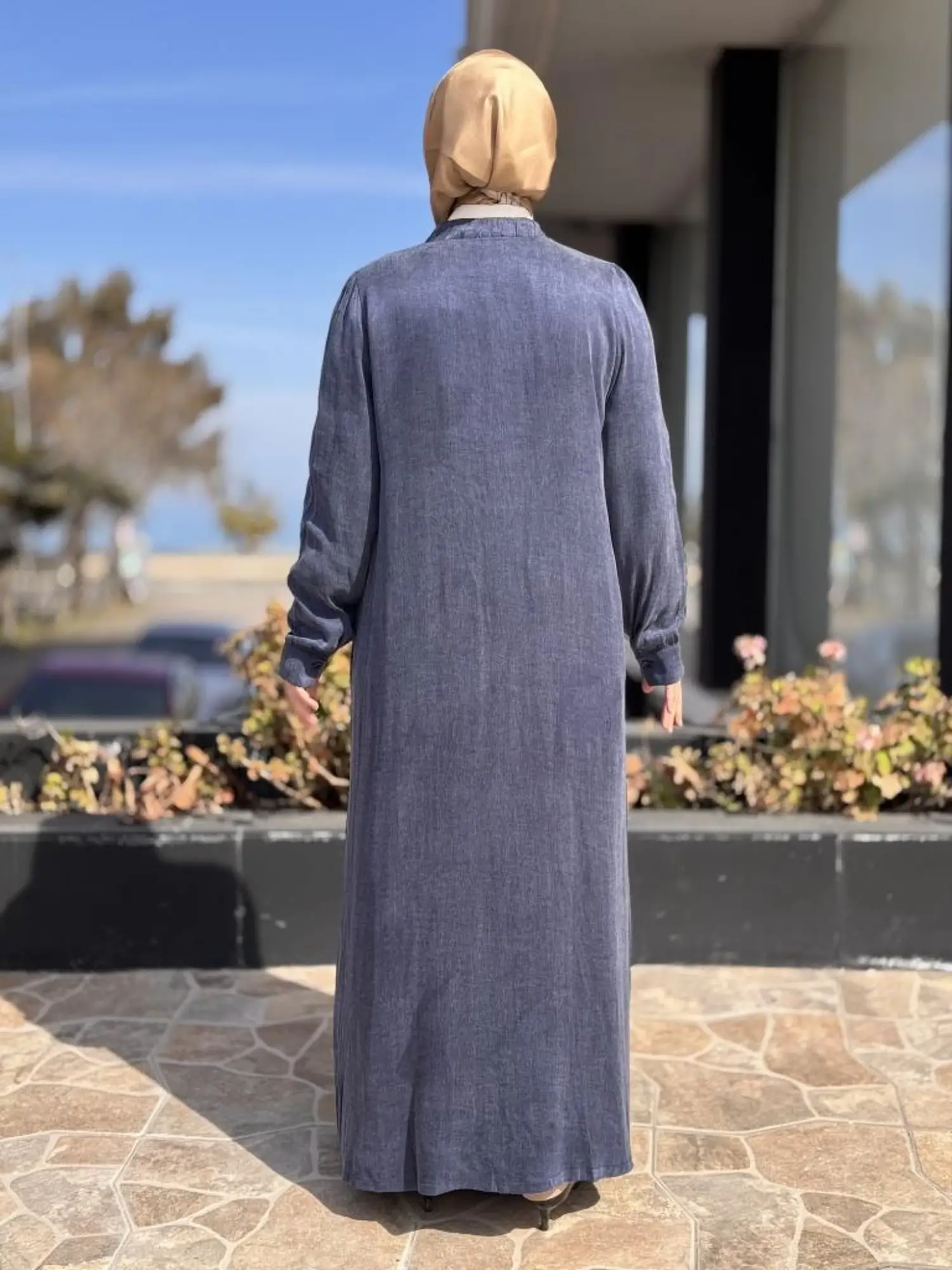 Almarwah Omuzları Nervür Detaylı Fermuarlı Cupra İpek Kap 404947