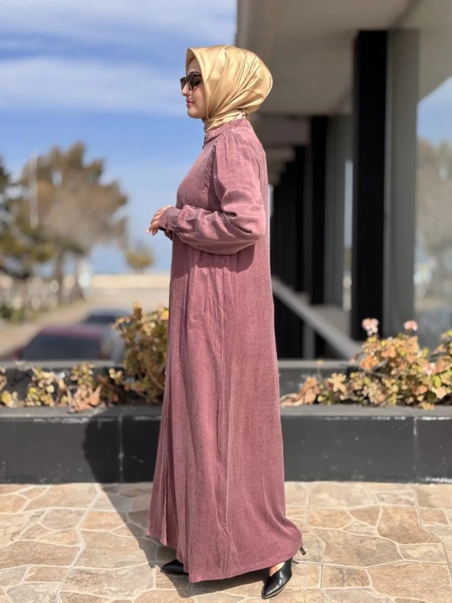 Almarwah Omuzları Nervür Detaylı Fermuarlı Cupra İpek Kap 404947