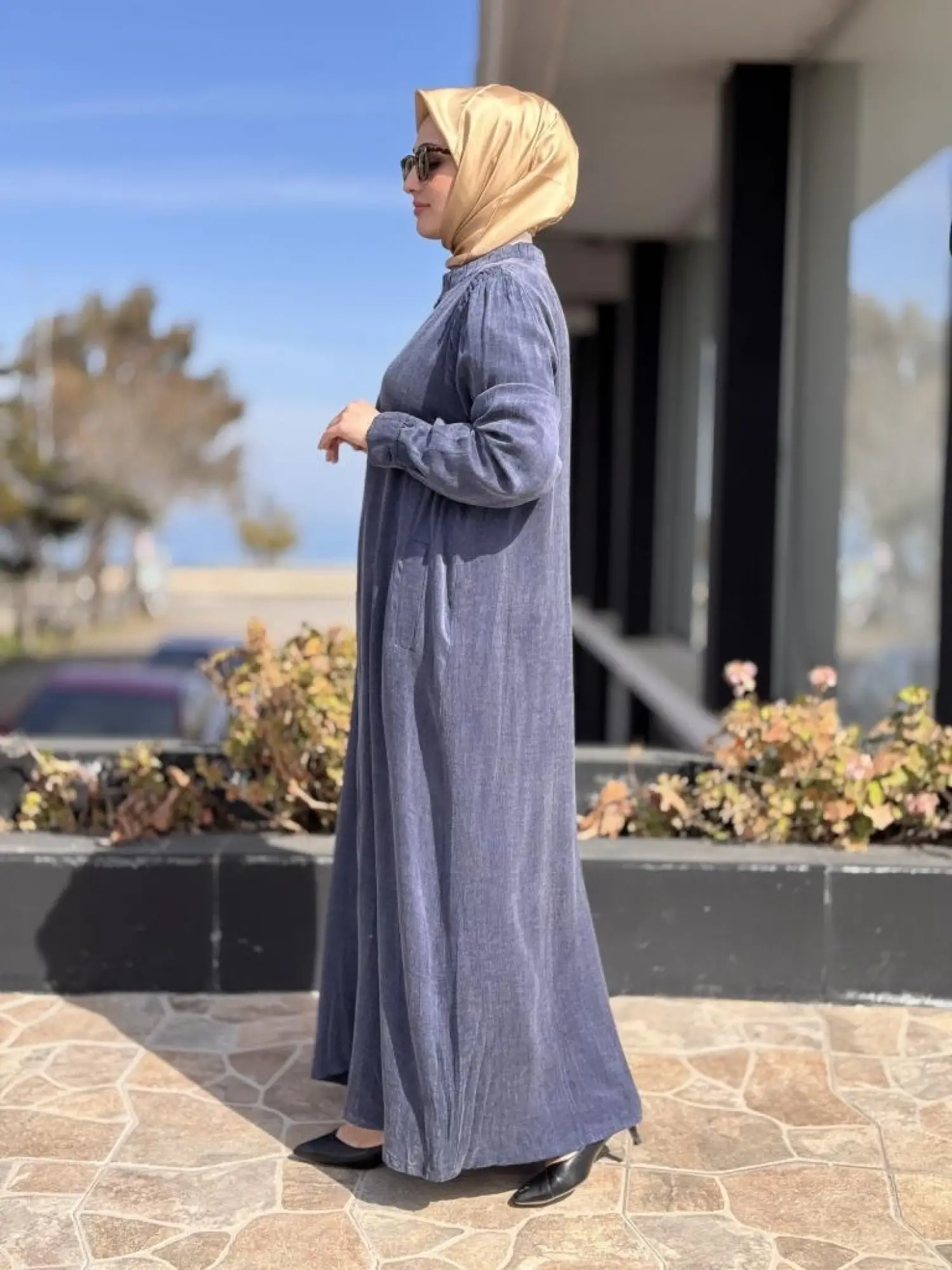 Almarwah Omuzları Nervür Detaylı Fermuarlı Cupra İpek Kap 404947