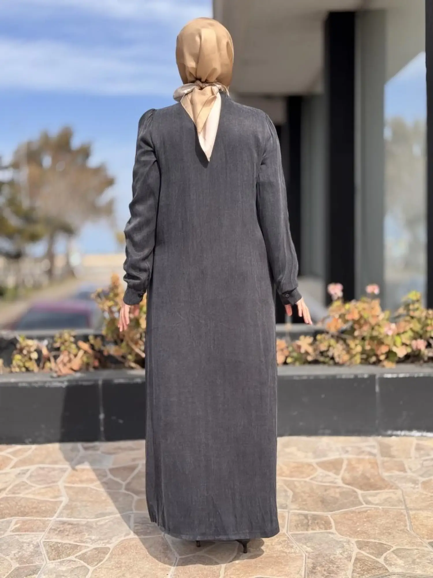 Almarwah Omuzları Nervür Detaylı Fermuarlı Cupra İpek Kap 404947