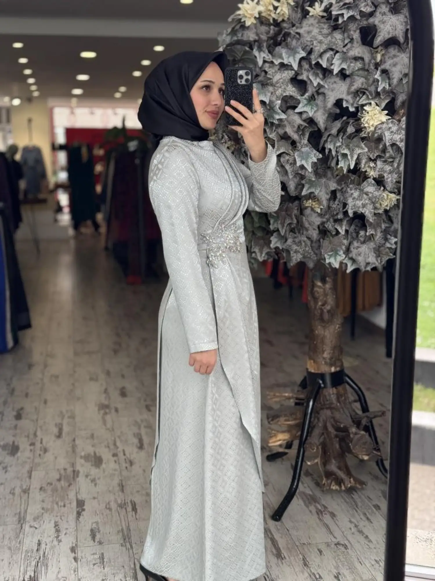 Almarwah Önden Drapeli Beli Taş Detaylı Tesettür Abiye Elbise 90479