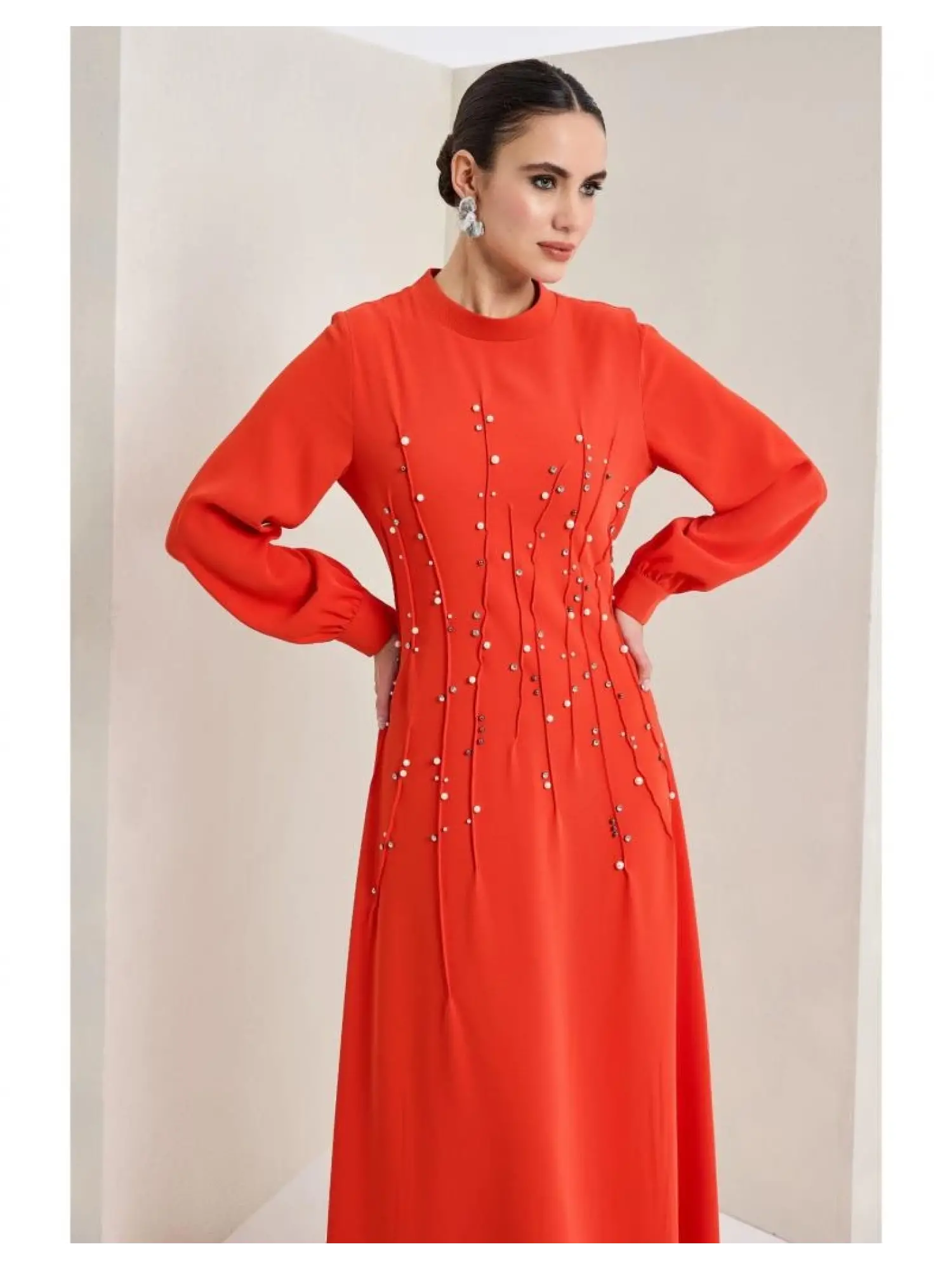 Almarwah Önü İnci ve Taş Detaylı Abiye Elbise 90470