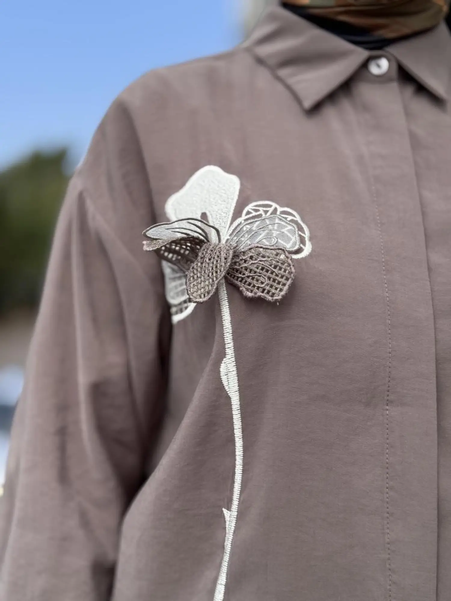 Almarwah Organze Çiçek Desenli Gömlek Pantolon Takım 202903