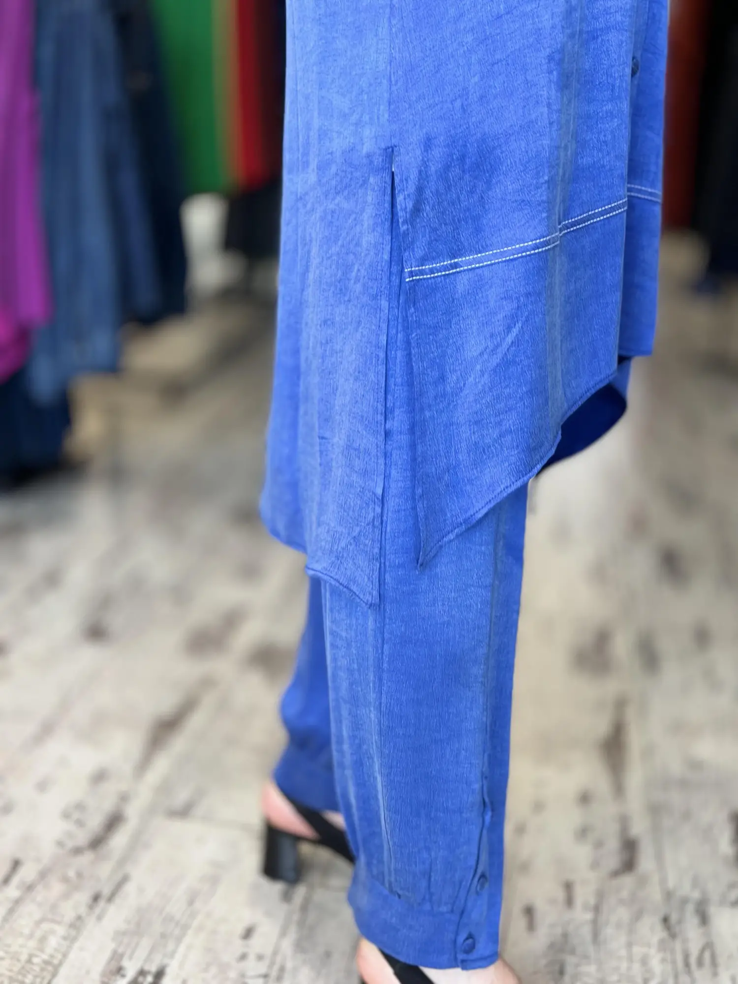 Almarwah Paçası Düğmeli Beli Lastikli Cupra İpek Pantolon 606045