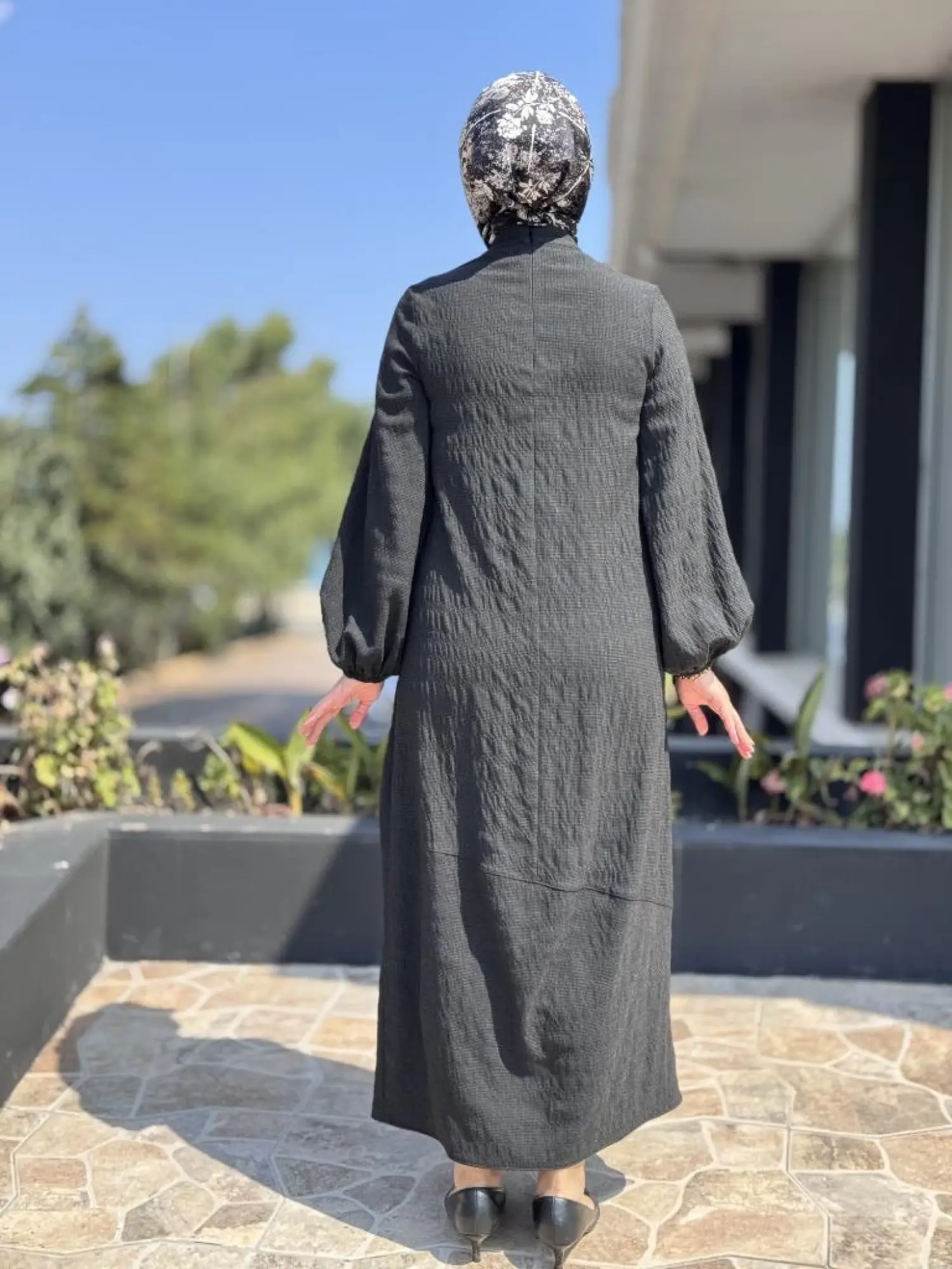 Almarwah Pitikare Desenli Asimetrik Pens Detaylı Elbise 303880