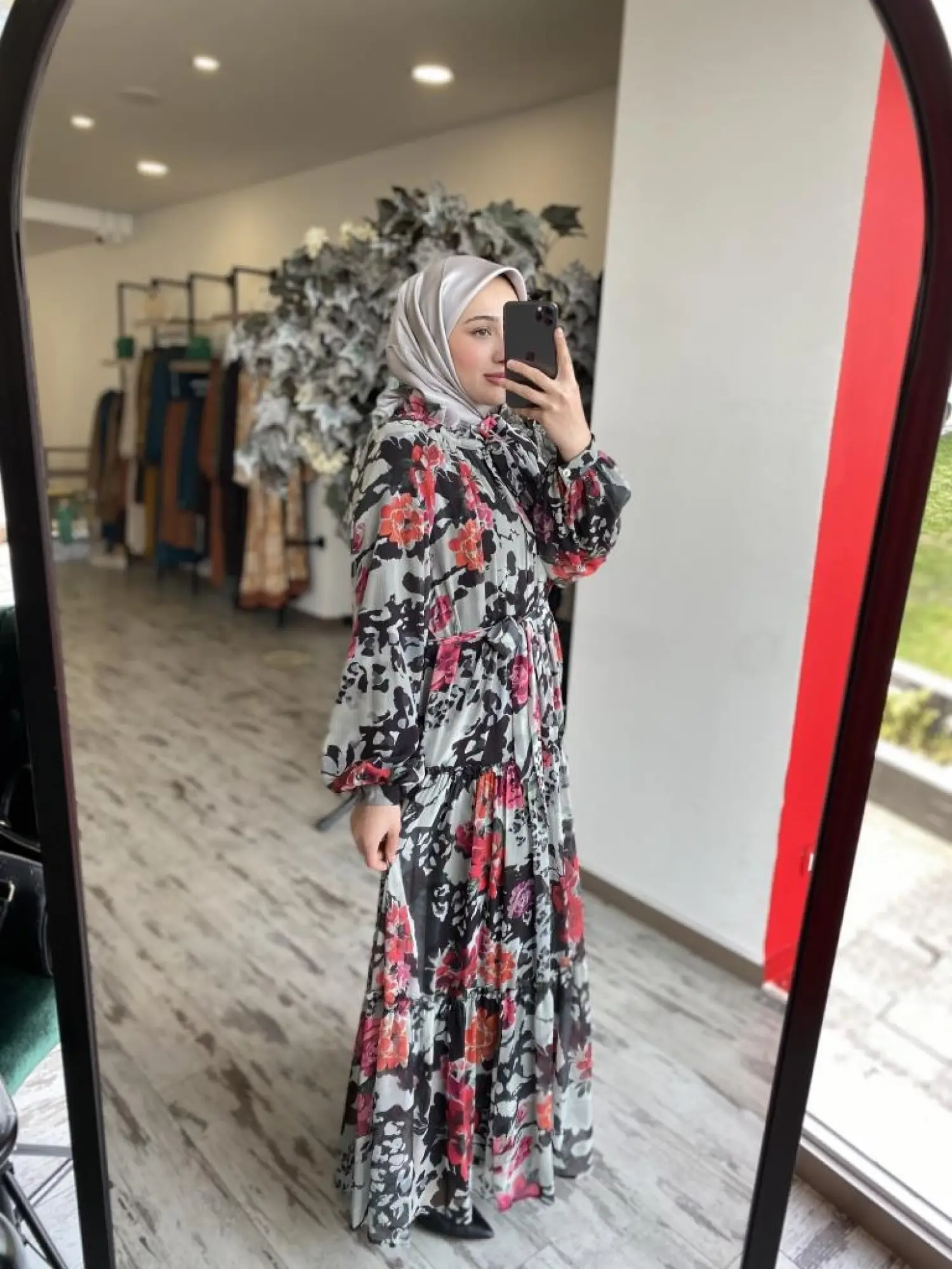 Almarwah Yakası Büzgülü Astarlı Şifon Elbise 303816