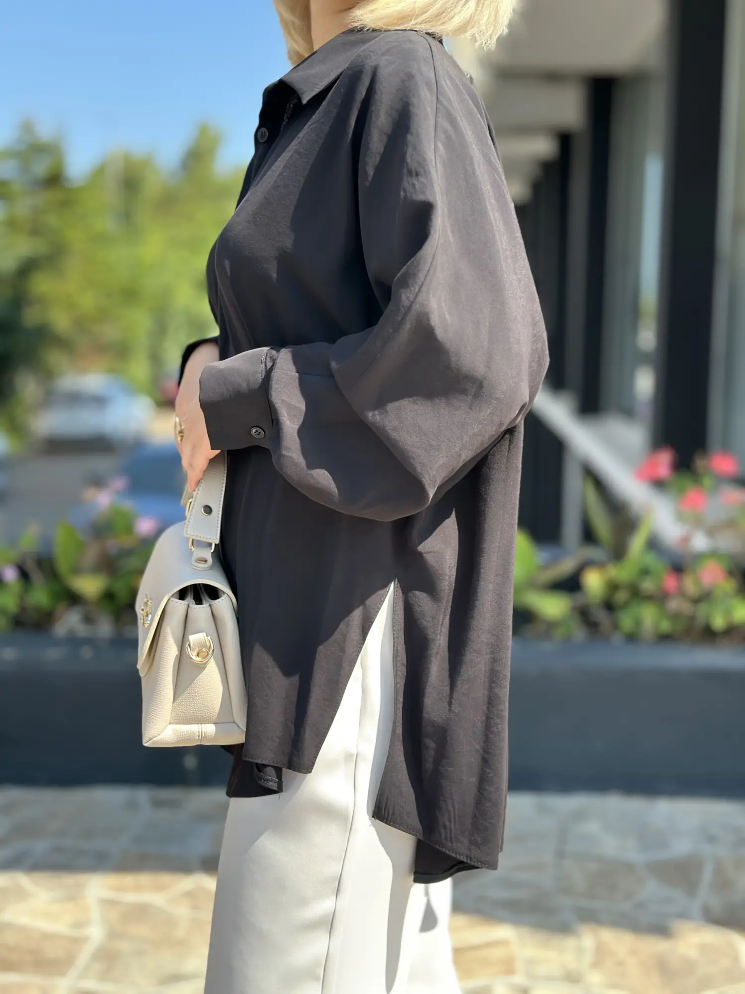 Almarwah Yandan Yırtmaçlı Modal Gömlek 101025