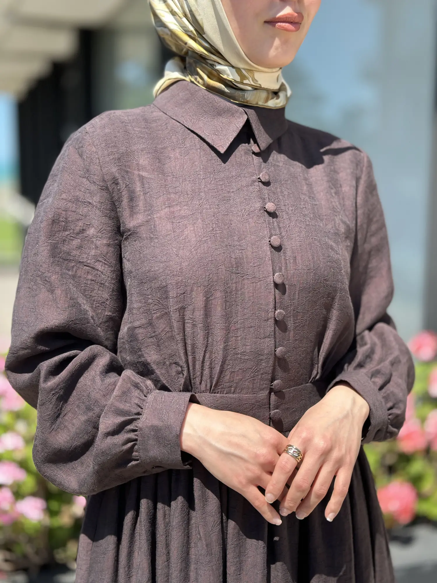 Almarwah Yarım Düğme Detaylı Desenli Tencel Elbise 303912