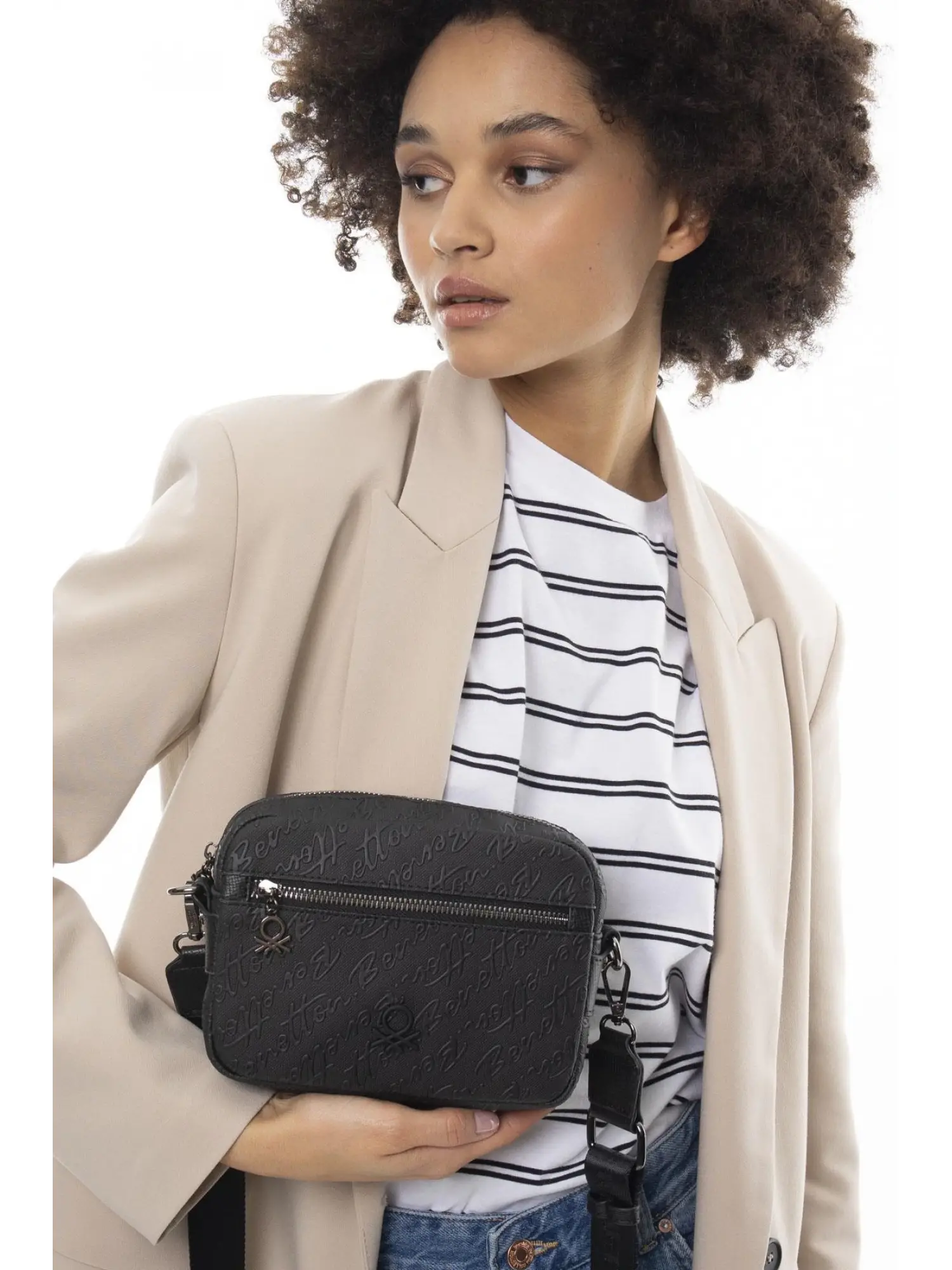 Benetton Monogram Yazılı Fermuarlı Çapraz Çanta BNT1059