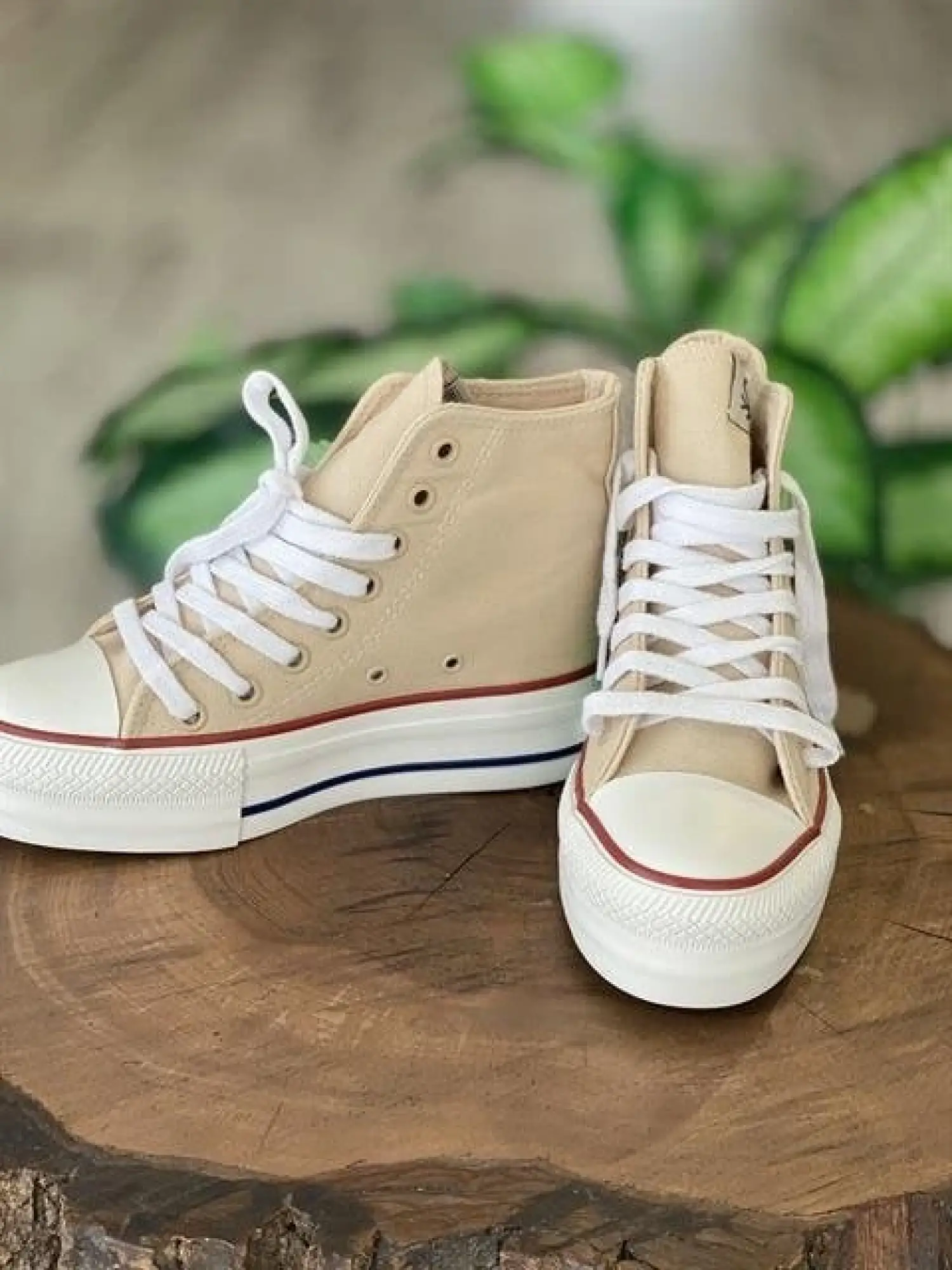 Benetton Yüksek Tabanlı Bej Converse Ayakkabı 30939