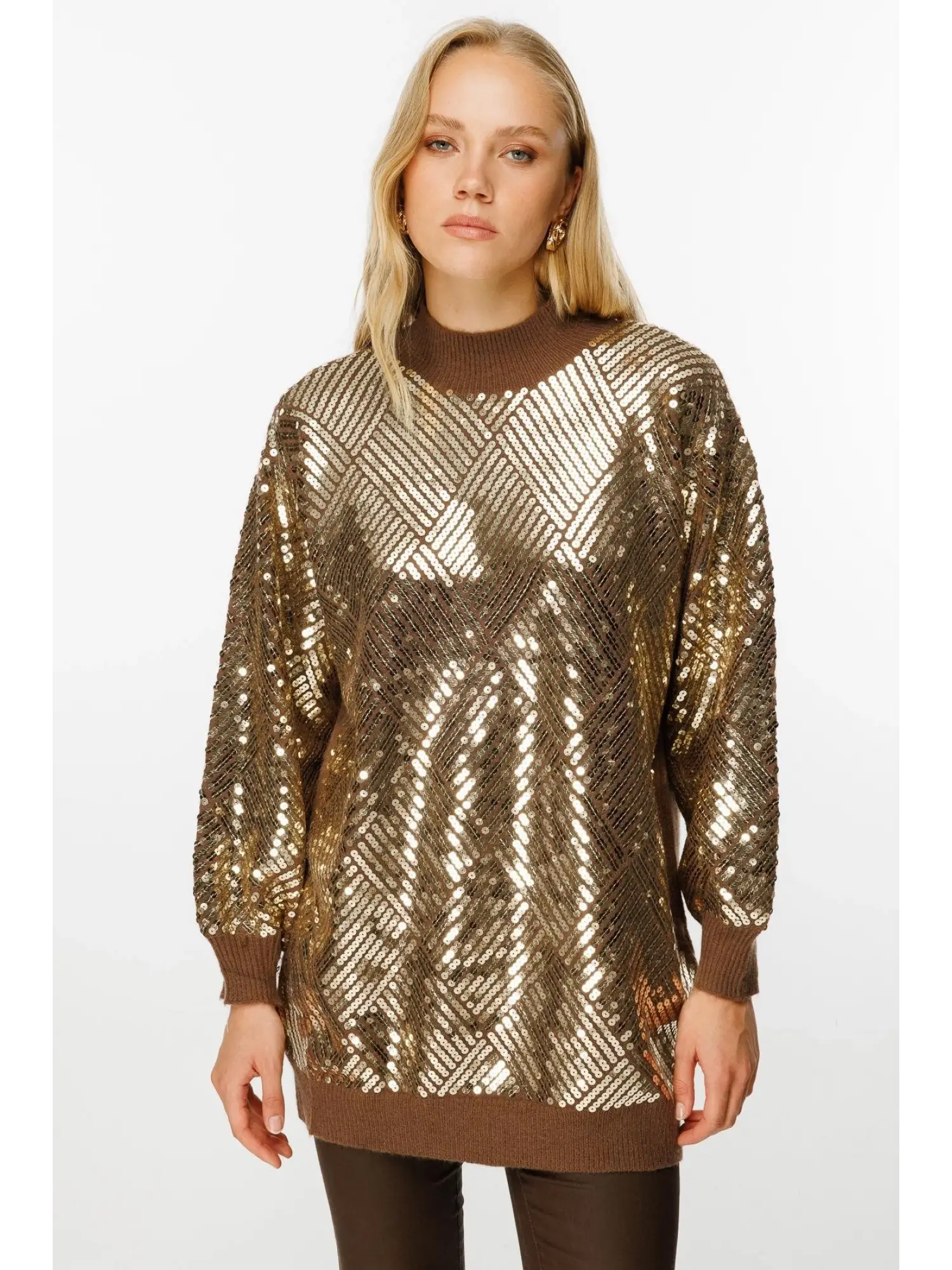 Ghisa Baklava Payet Detaylı Triko Tunik G241519