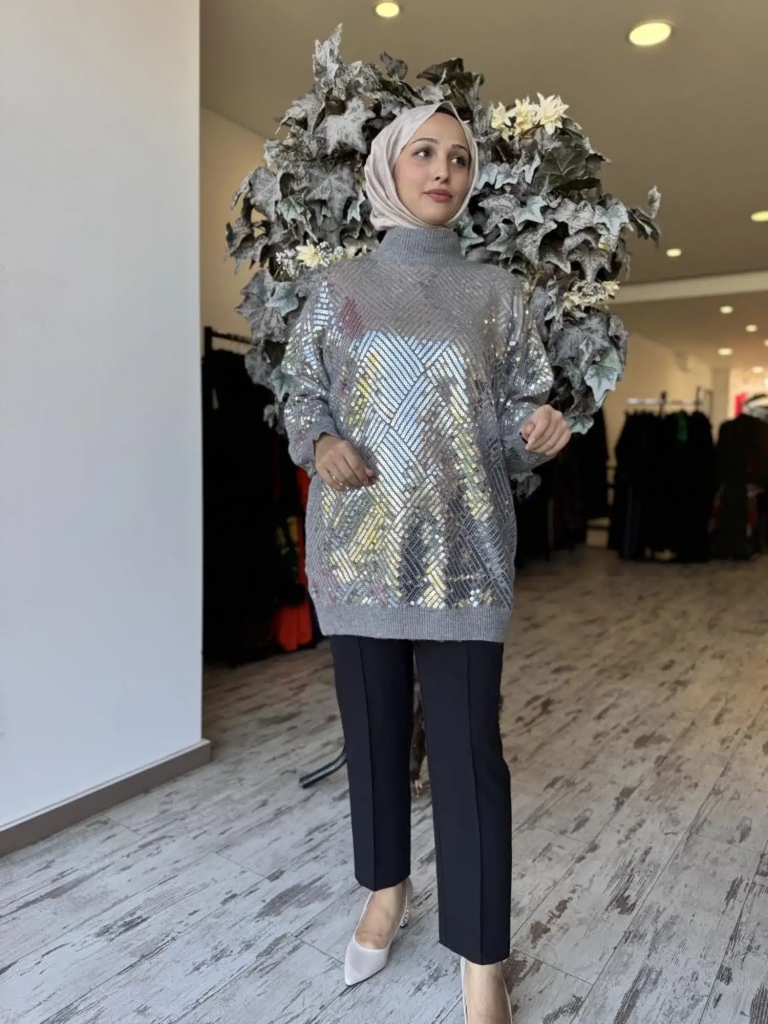 Ghisa Baklava Payet Detaylı Triko Tunik G241519