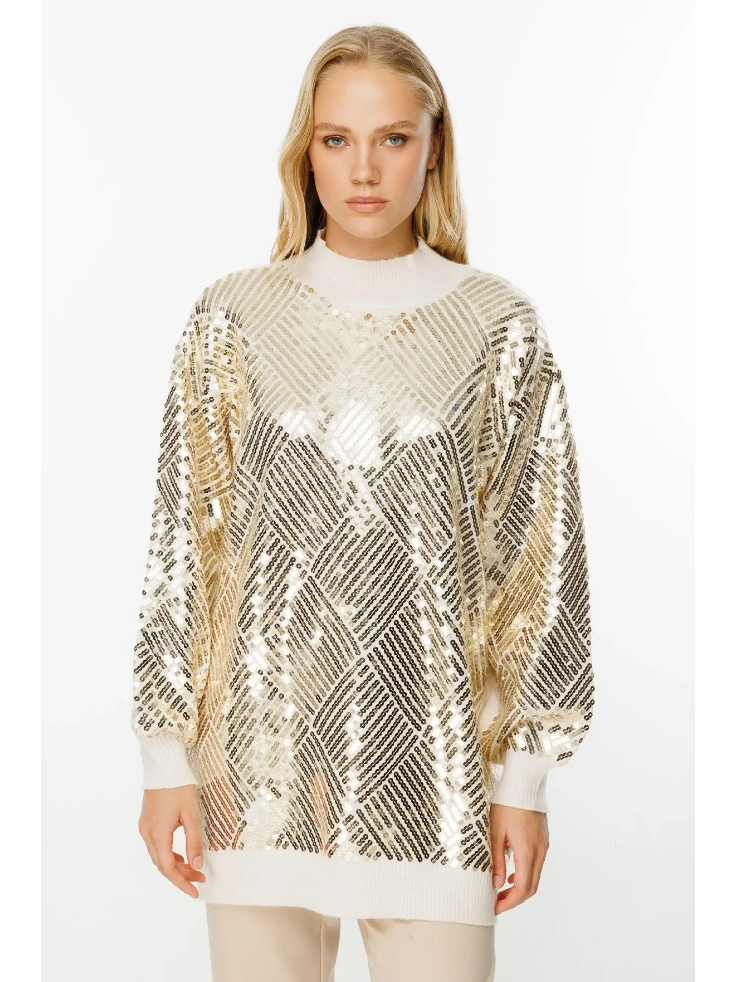 Ghisa Baklava Payet Detaylı Triko Tunik G241519