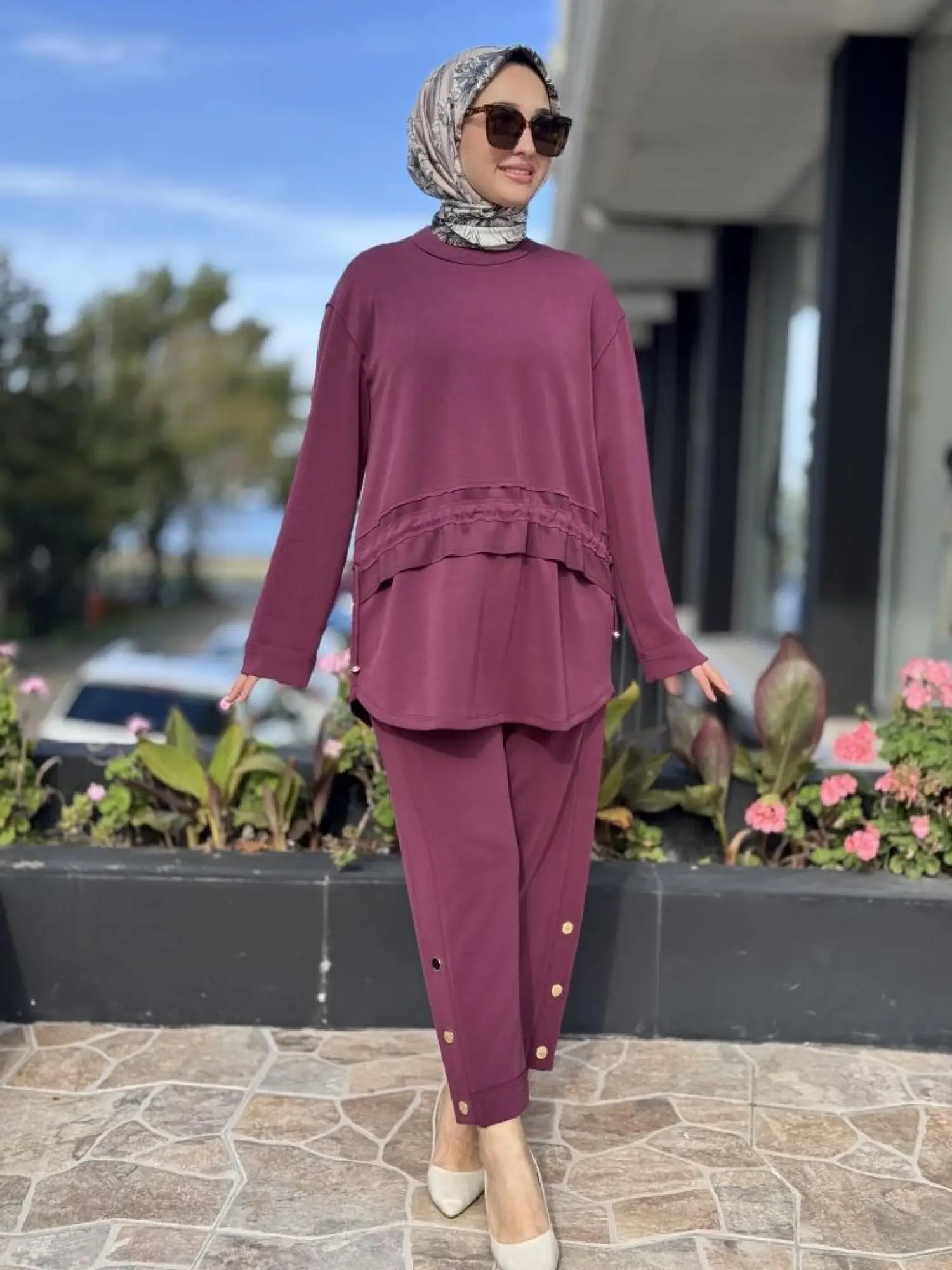 Ghisa Beli Köprü ve Bağcık Detaylı Tunik Pantolon Takım G4122