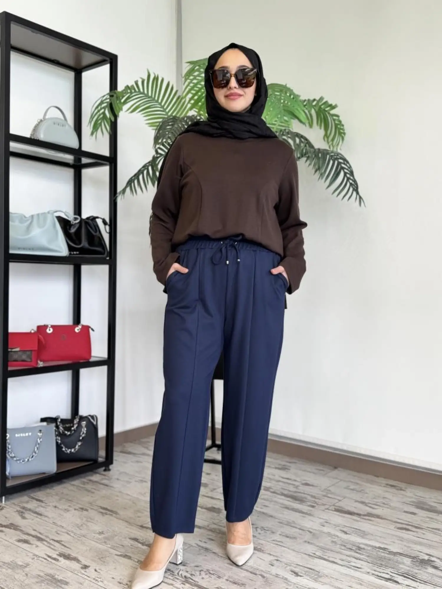 Ghisa Beli Lastikli Cepli Pantolon 8654