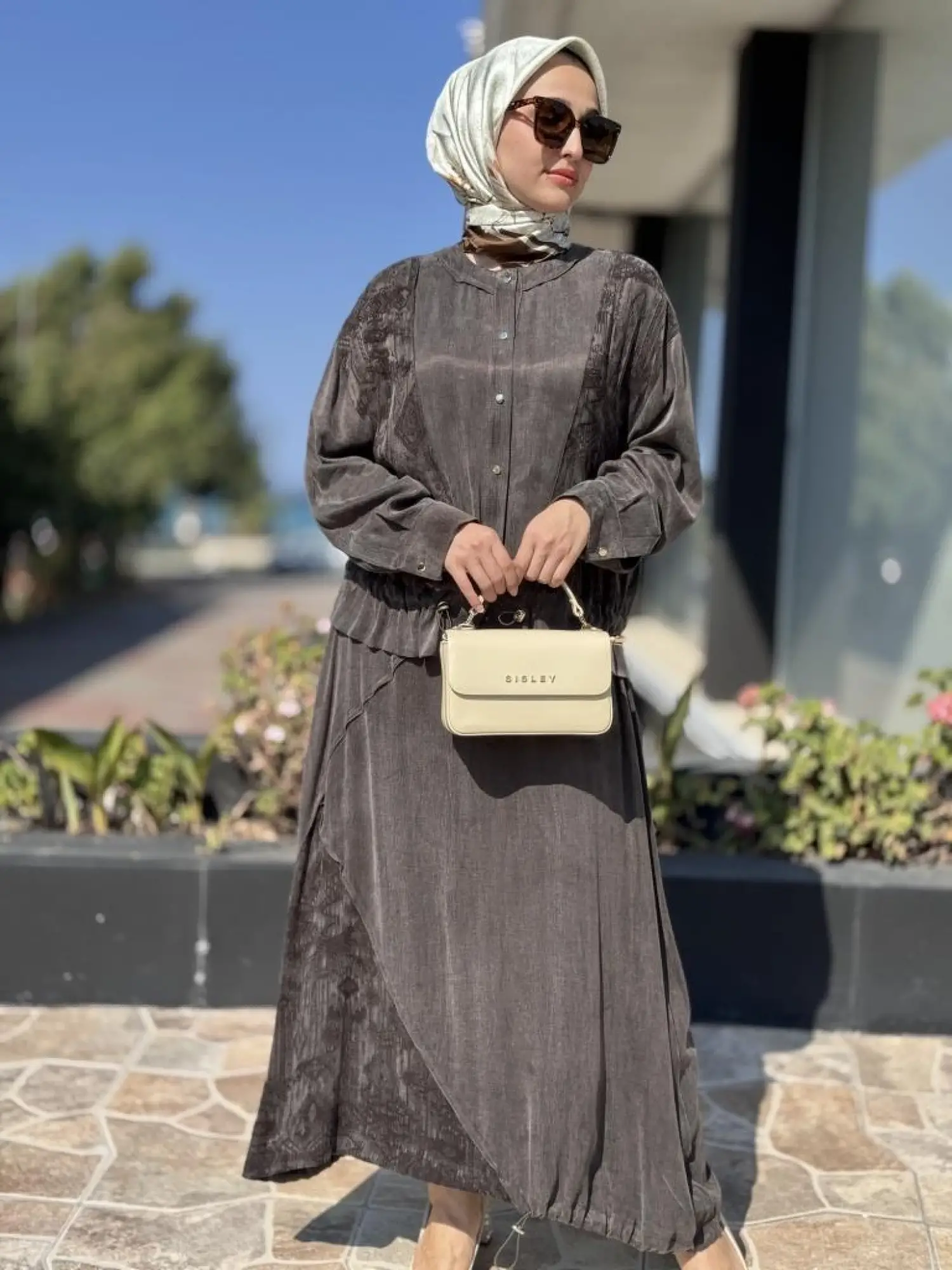 Ghisa Büzgü ve Nervür Detaylı Cupra Ceket Etek Takım 4046