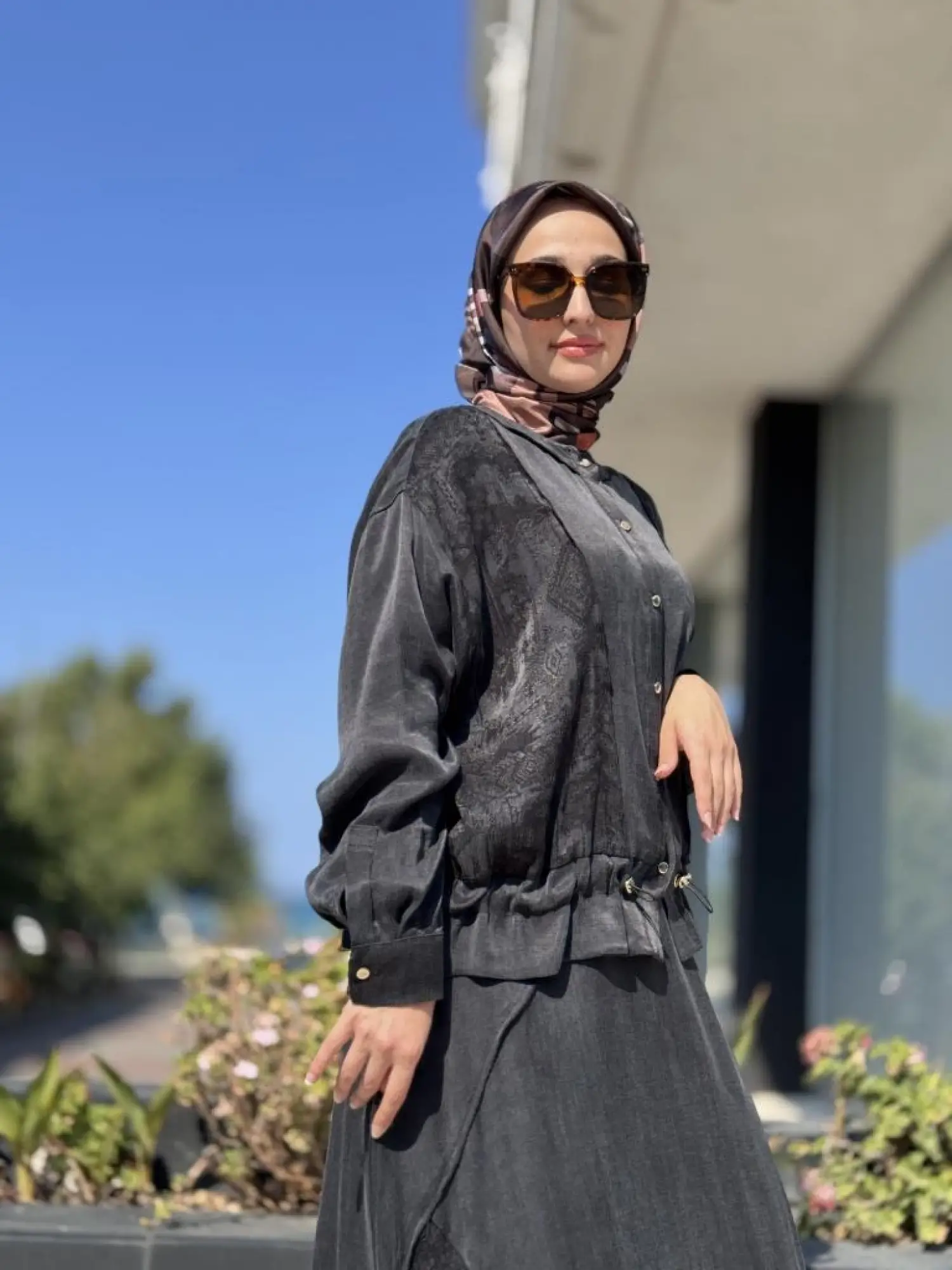 Ghisa Büzgü ve Nervür Detaylı Cupra Ceket Etek Takım 4046