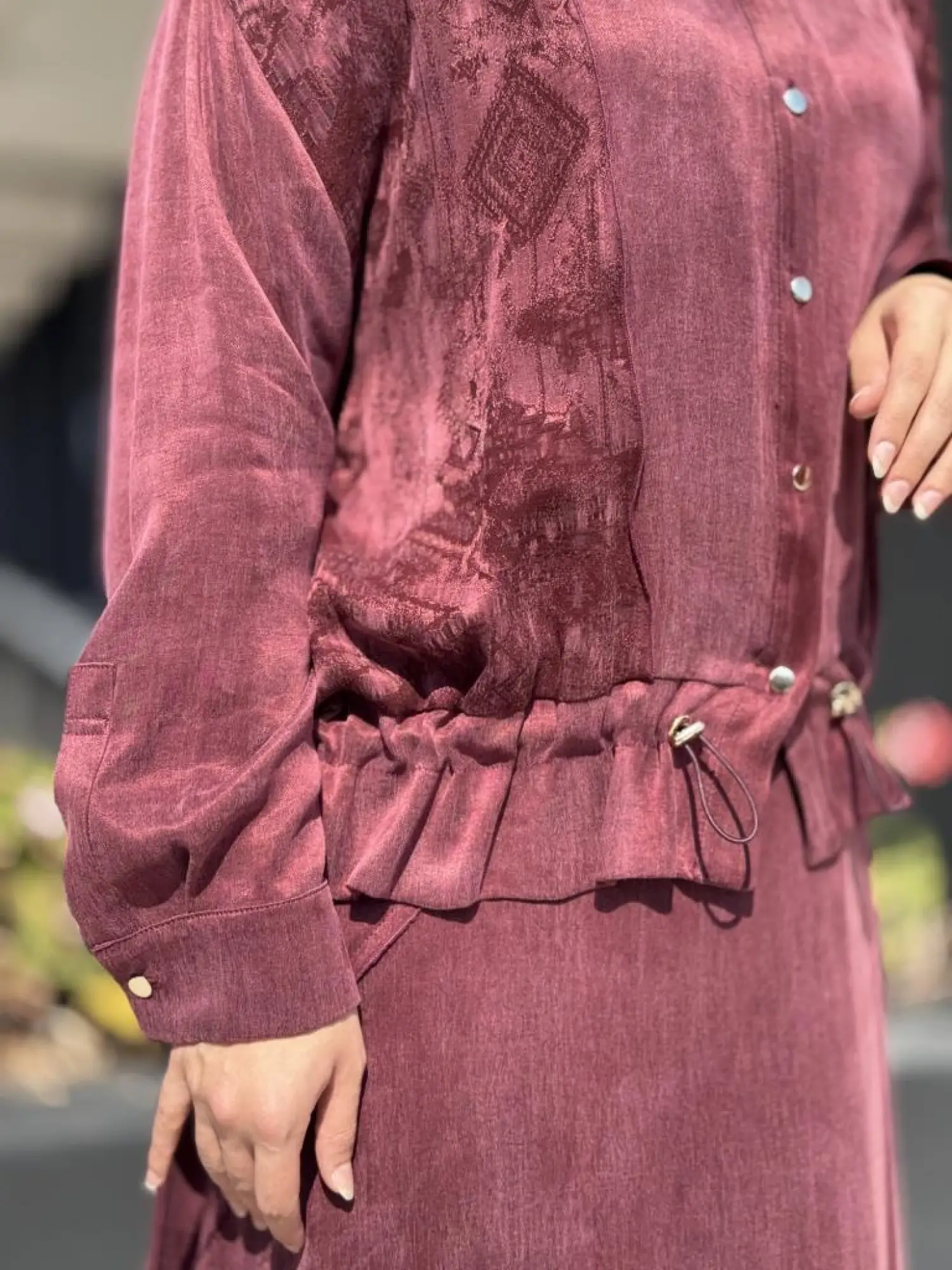 Ghisa Büzgü ve Nervür Detaylı Cupra Ceket Etek Takım 4046