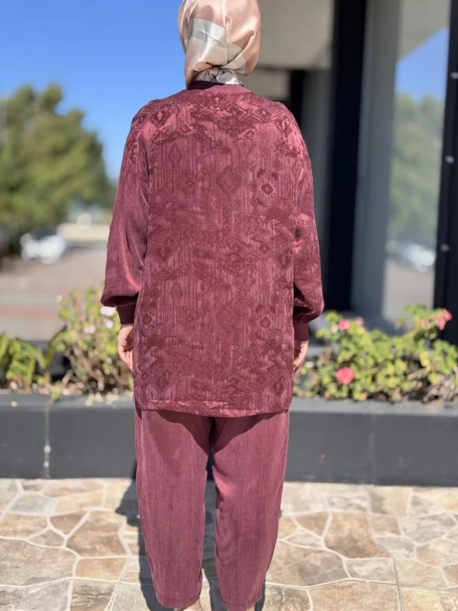 Ghisa Büzgü ve Parça Detaylı Cupra İpek Tunik Pantolon Takım 4049