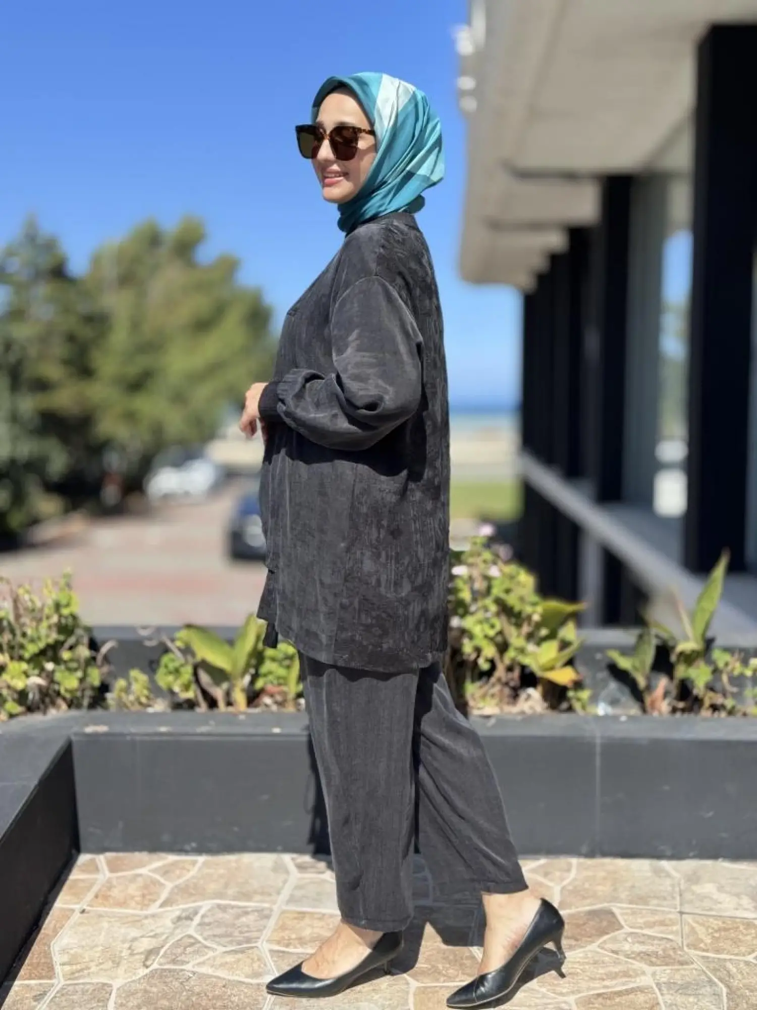 Ghisa Büzgü ve Parça Detaylı Cupra İpek Tunik Pantolon Takım 4049