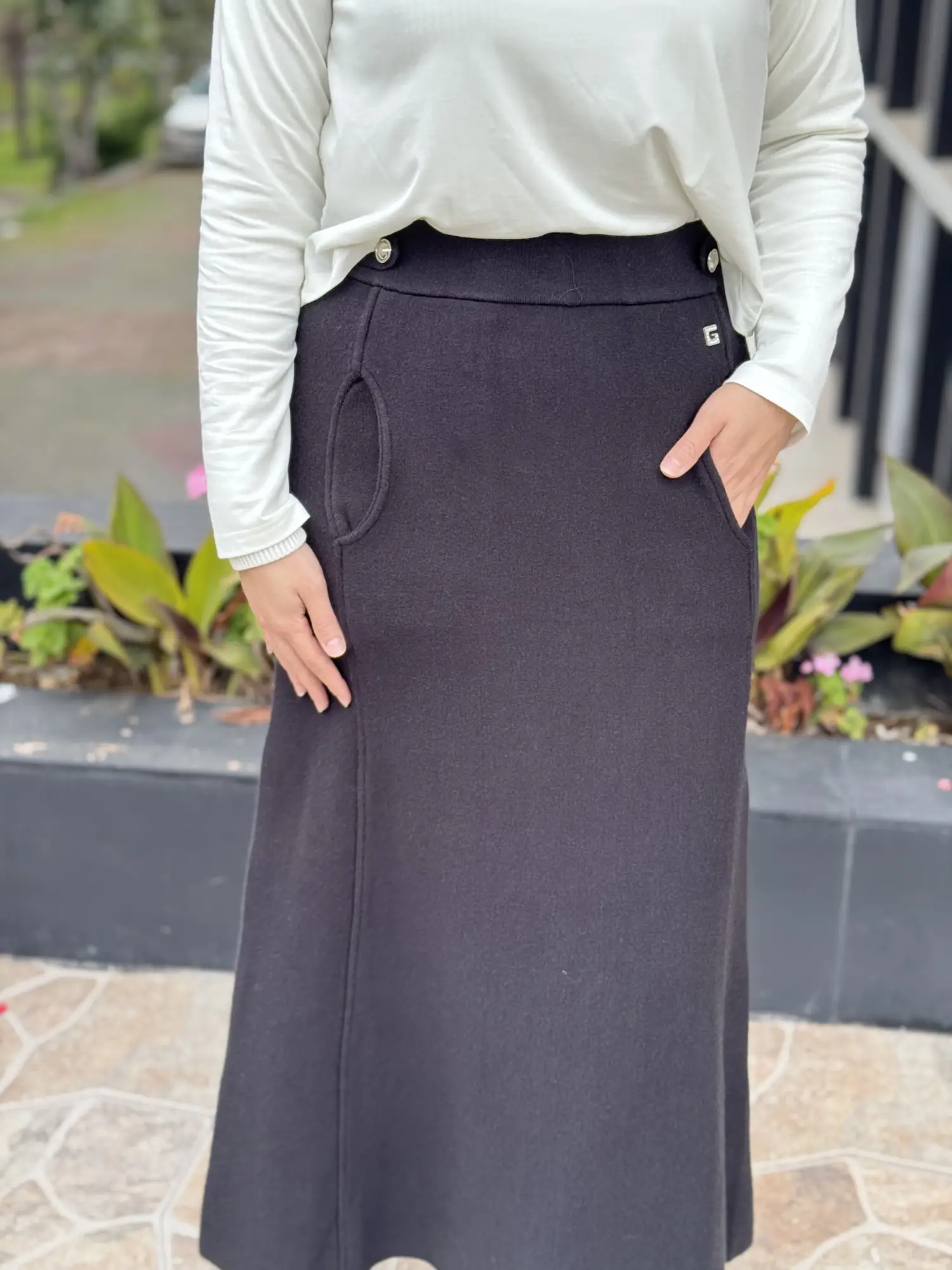 Ghisa Cep Detaylı Örme Triko Etek G5344