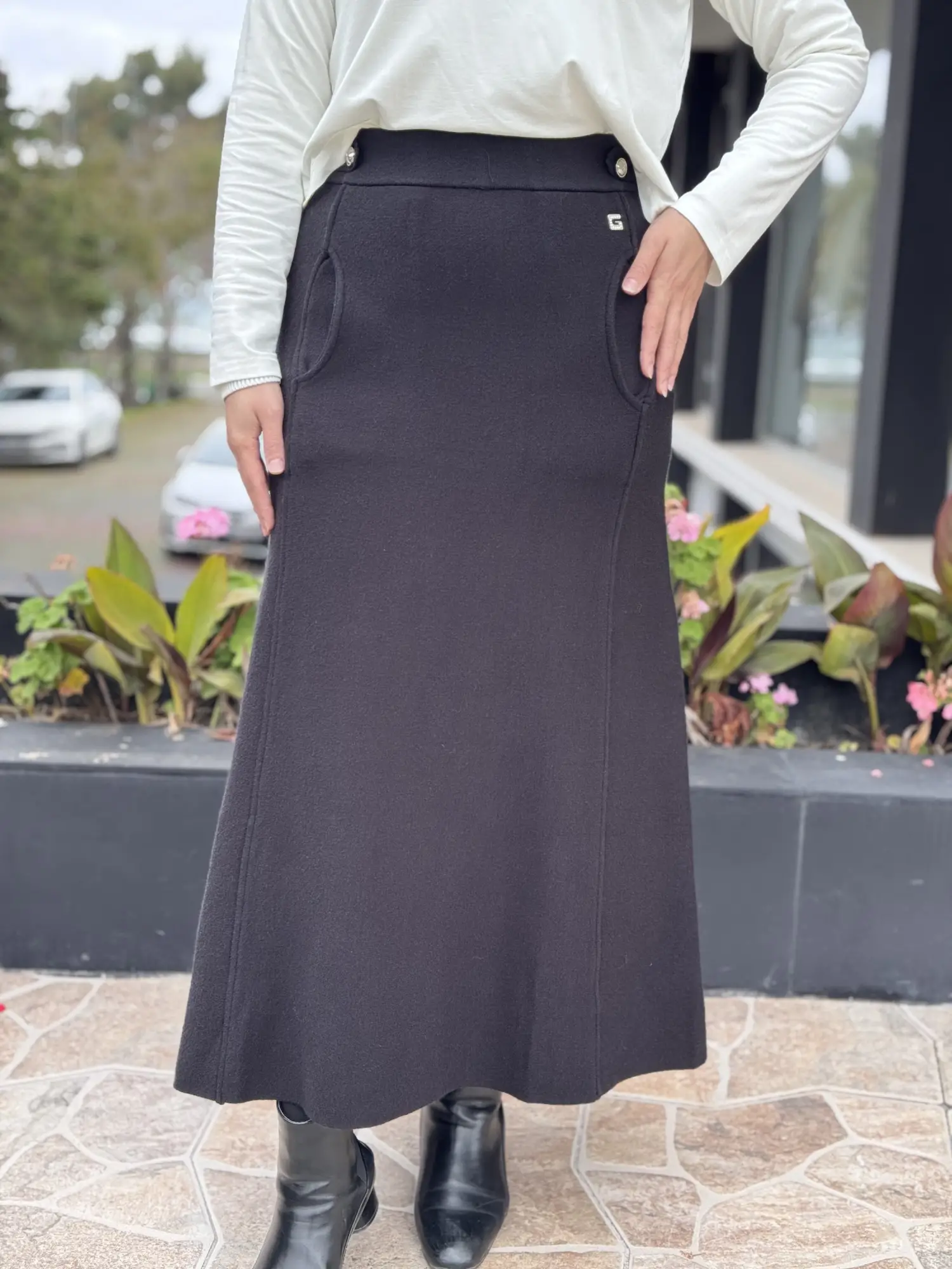 Ghisa Cep Detaylı Örme Triko Etek G5344