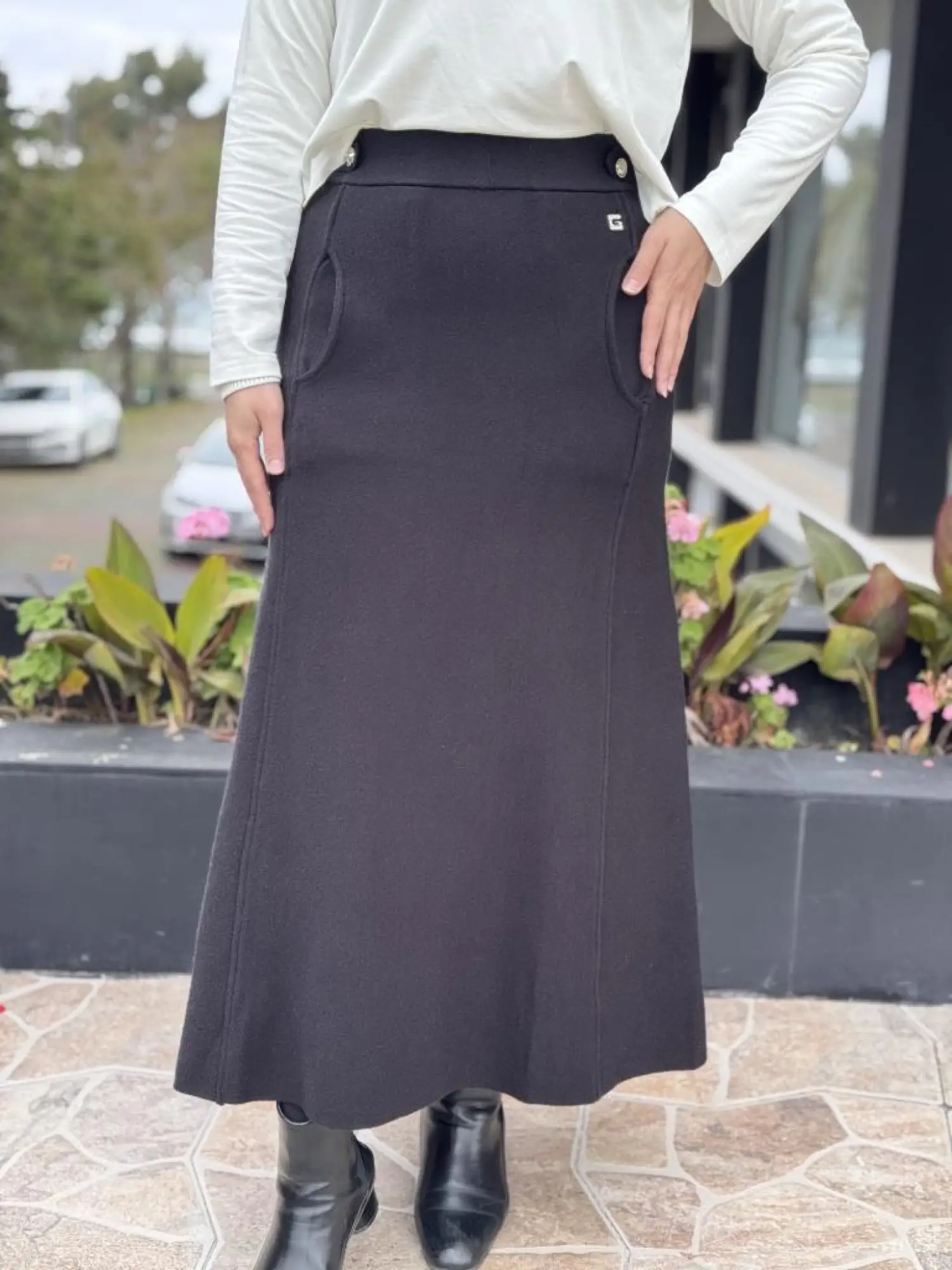 Ghisa Cep Detaylı Örme Triko Etek G5344