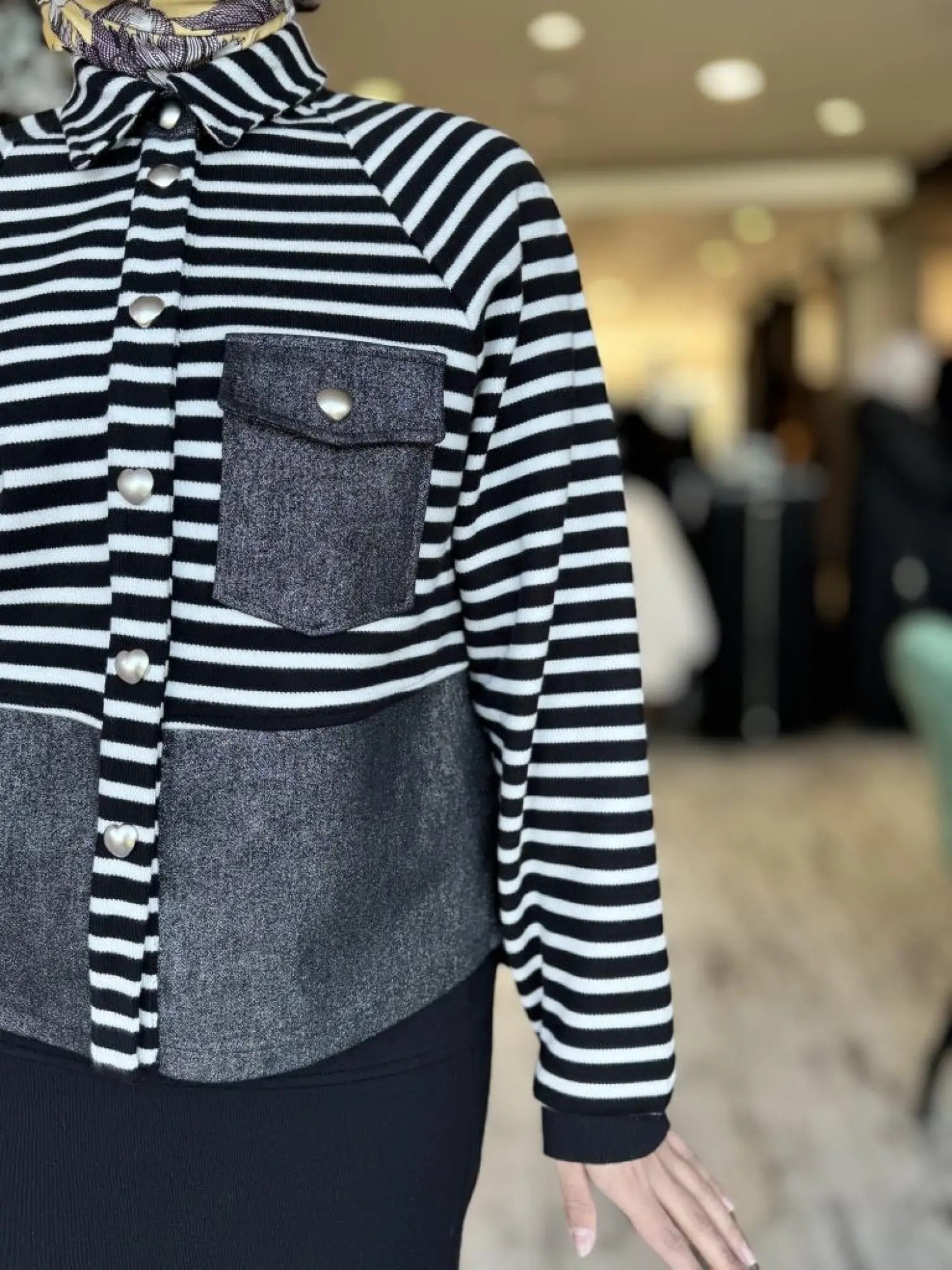 Ghisa Çizgili Çıtçıtlı Bluz Etek Takım G3015