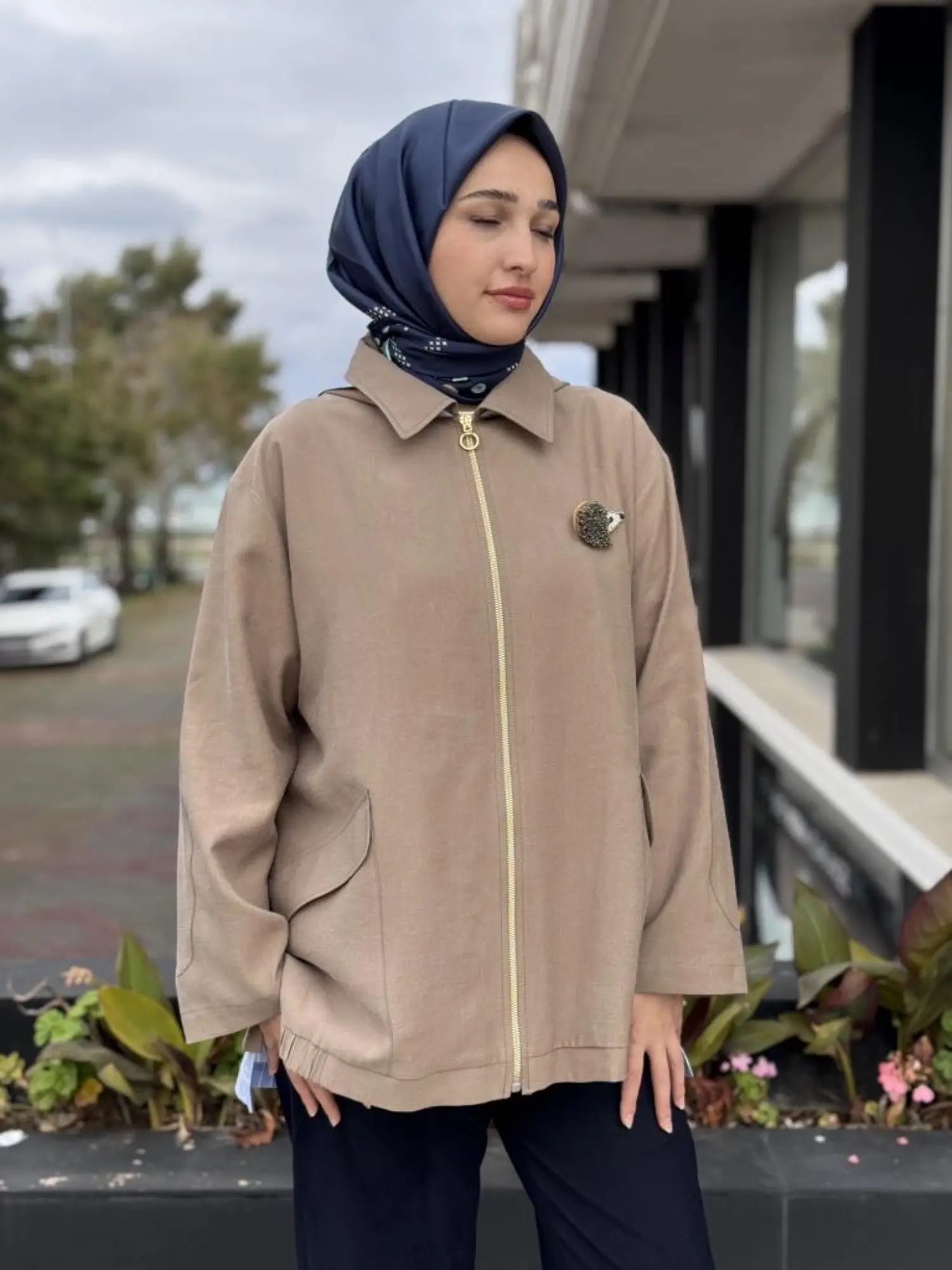 Ghisa Çizgili Poplin Kumaş Detaylı Kapüşonlu Ceket 3299