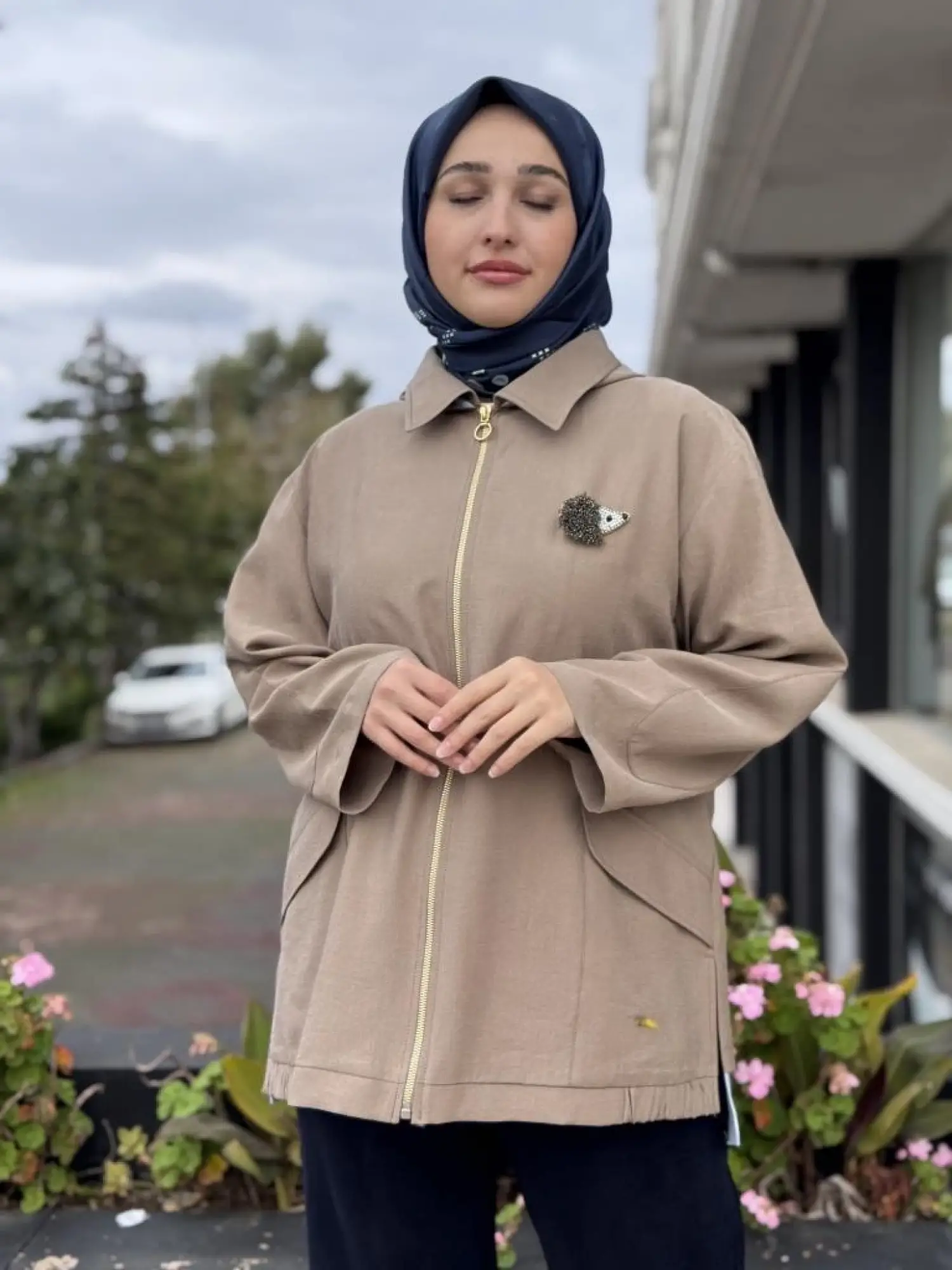 Ghisa Çizgili Poplin Kumaş Detaylı Kapüşonlu Ceket 3299