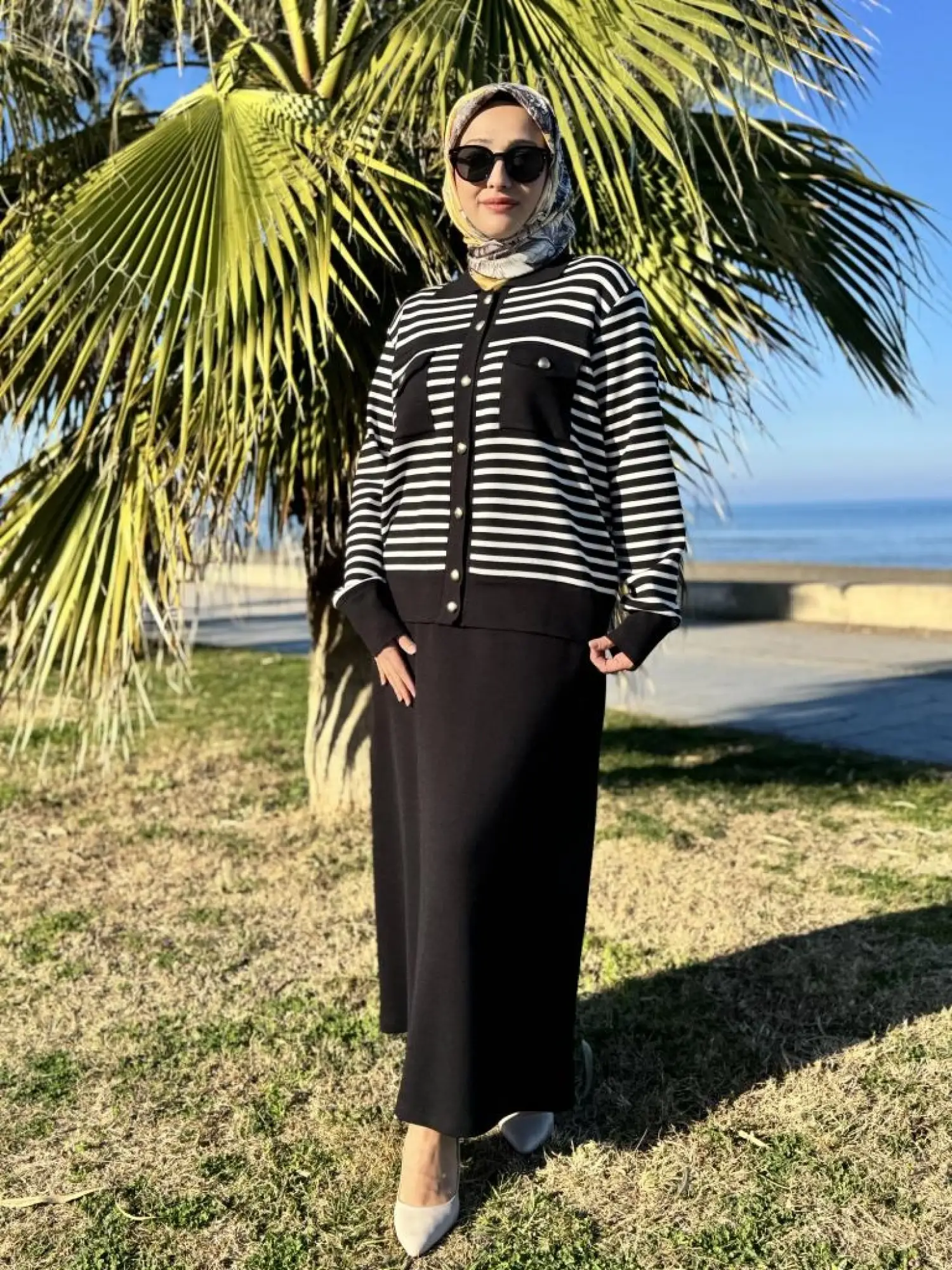 Ghisa Çizgili Yün Triko Ceket Etek Takım 3996