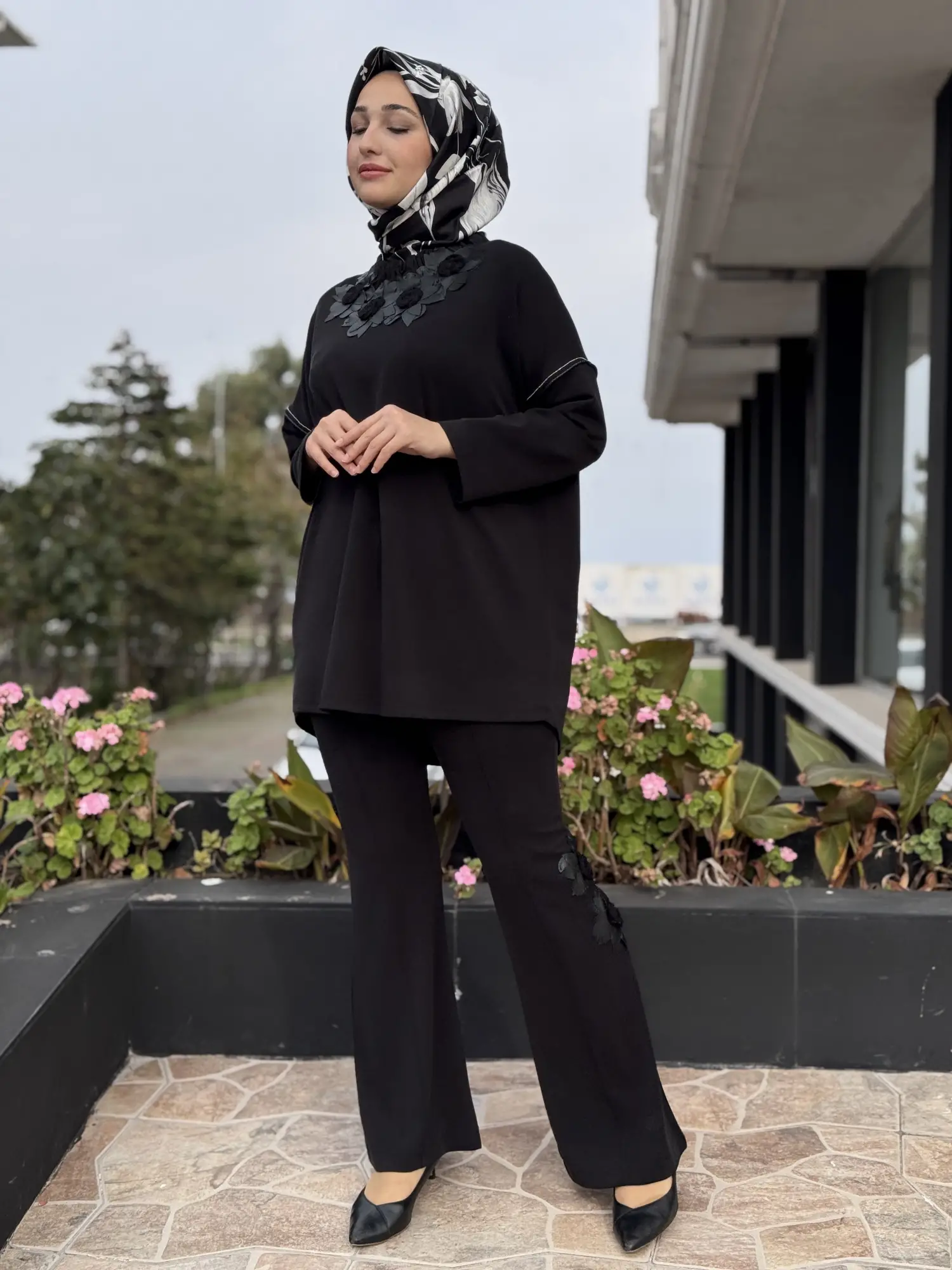 Ghisa Deri Detaylı Büzgü Yaka Tunik Pantolon Takım G4136