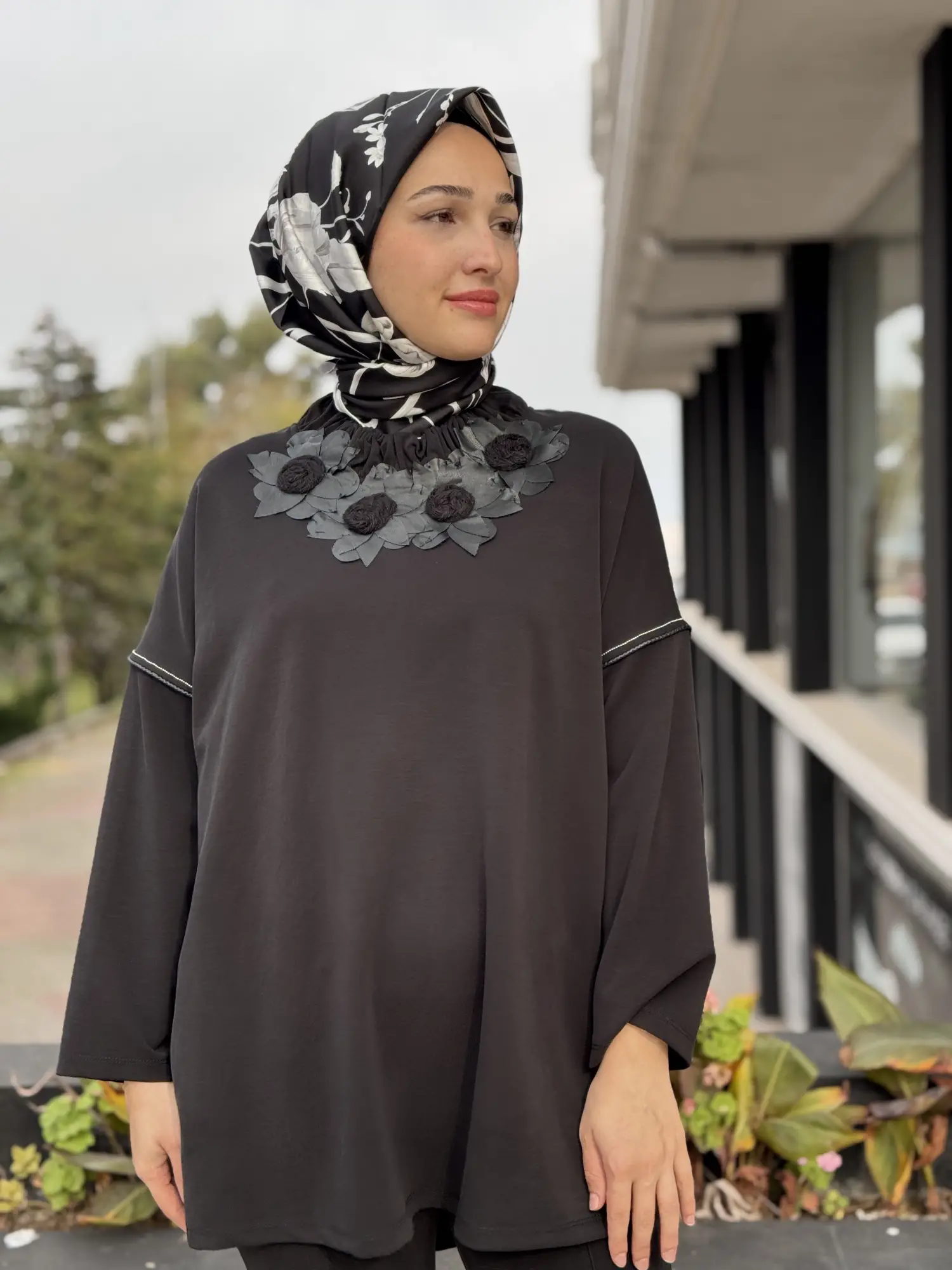 Ghisa Deri Detaylı Büzgü Yaka Tunik Pantolon Takım G4136