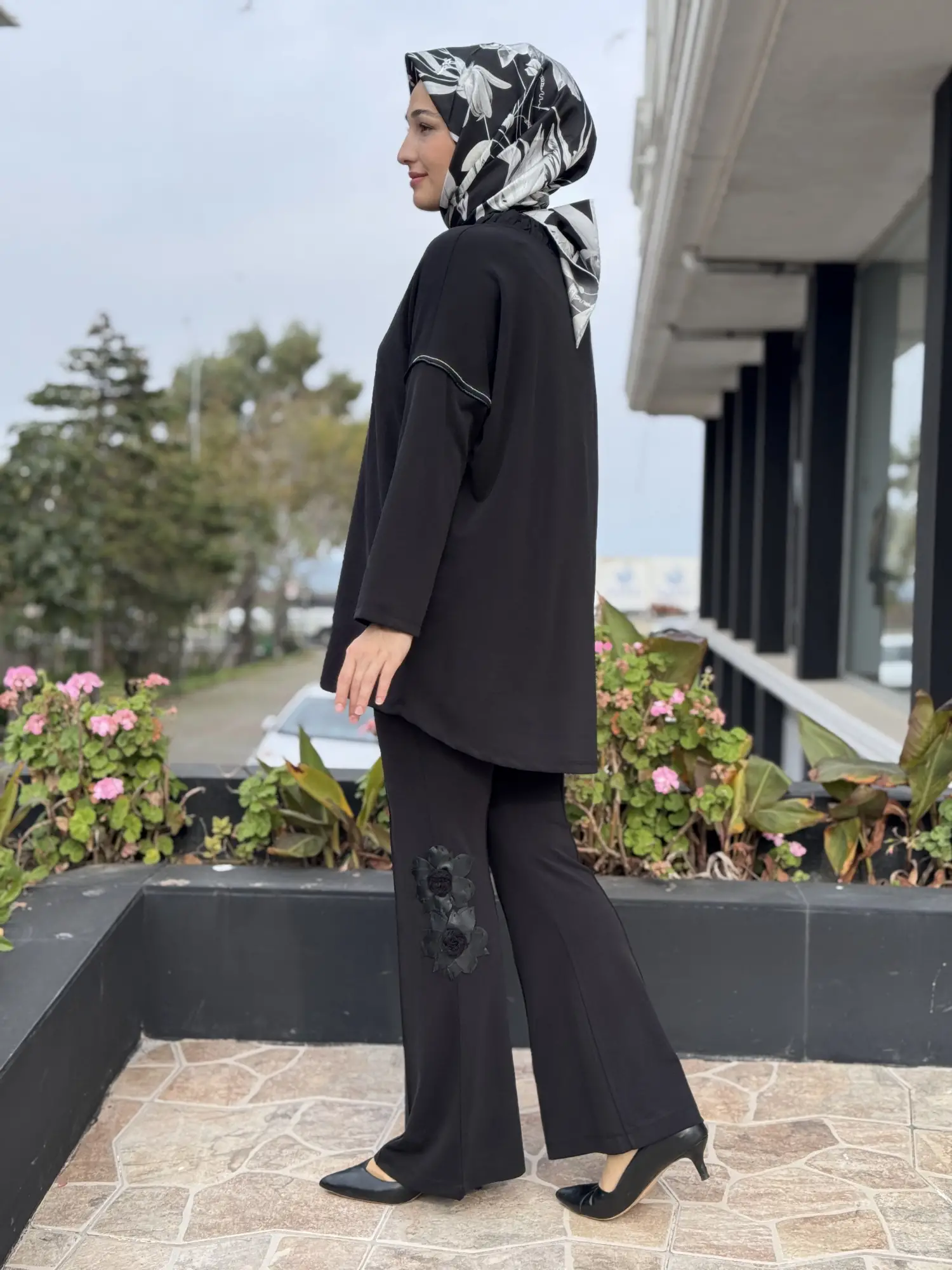 Ghisa Deri Detaylı Büzgü Yaka Tunik Pantolon Takım G4136