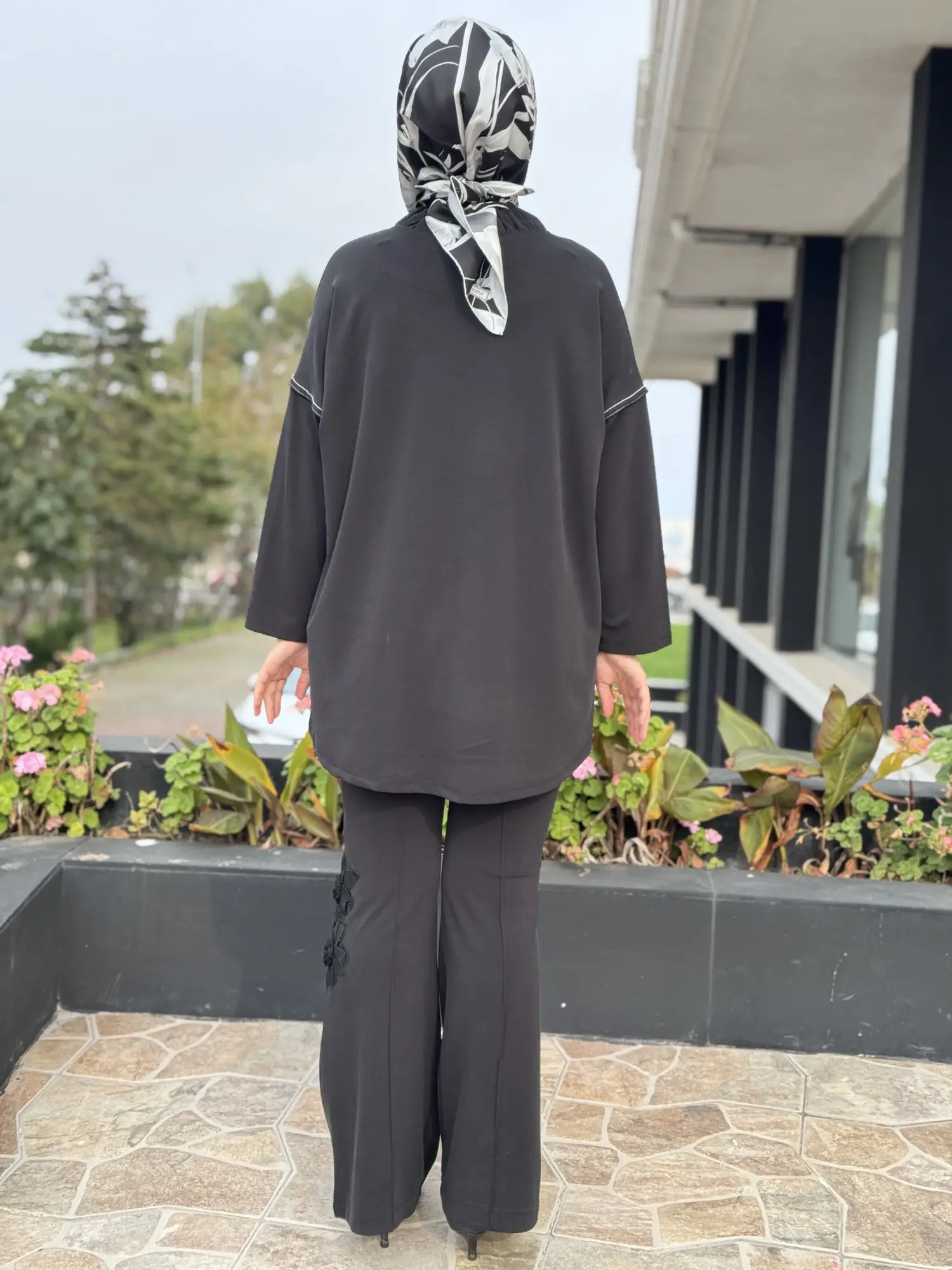 Ghisa Deri Detaylı Büzgü Yaka Tunik Pantolon Takım G4136